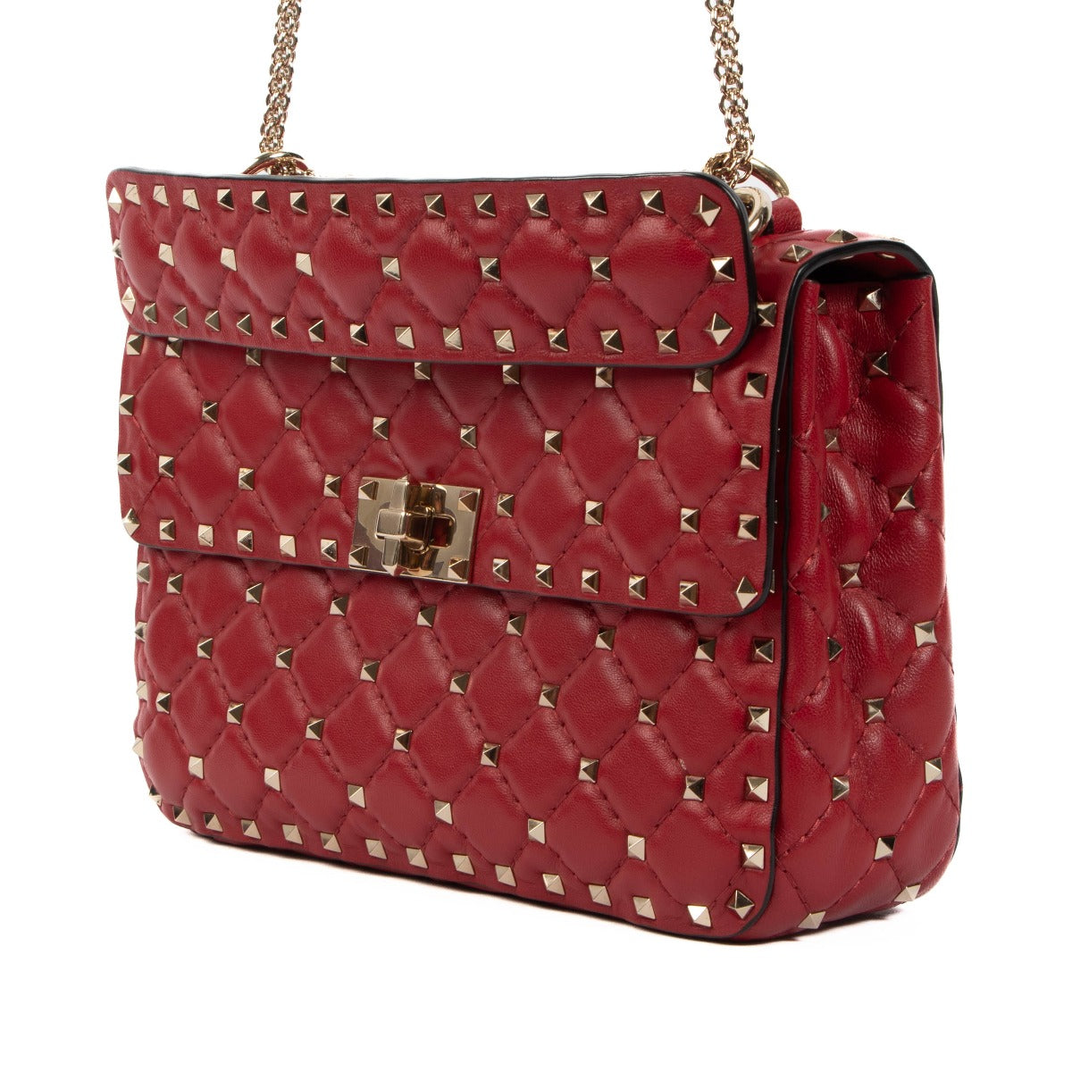 Valentino Garavani Red Nappa Medium Rockstud Spike Bag
