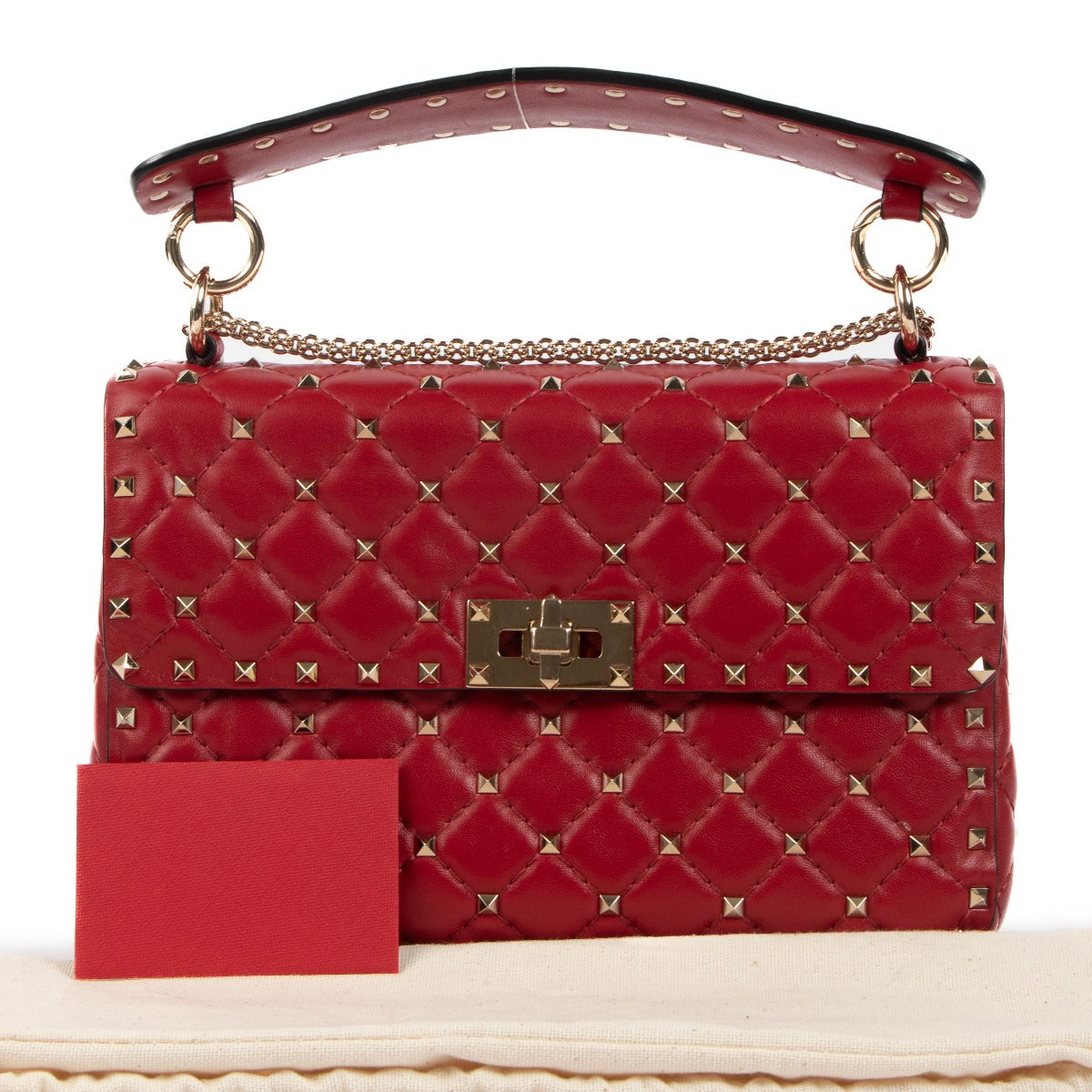 Valentino Garavani Red Nappa Medium Rockstud Spike Bag