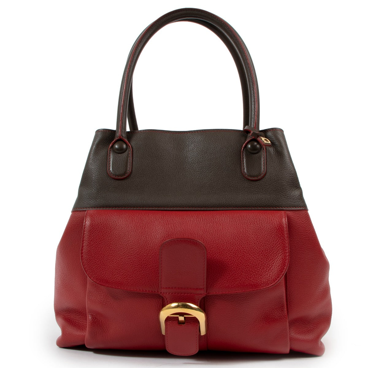 Buy an authentic second-hand Delvaux Leather Bicolor Trompe 'L'oeil Top Handle Bag in very good condition at Labellov Antwerp.