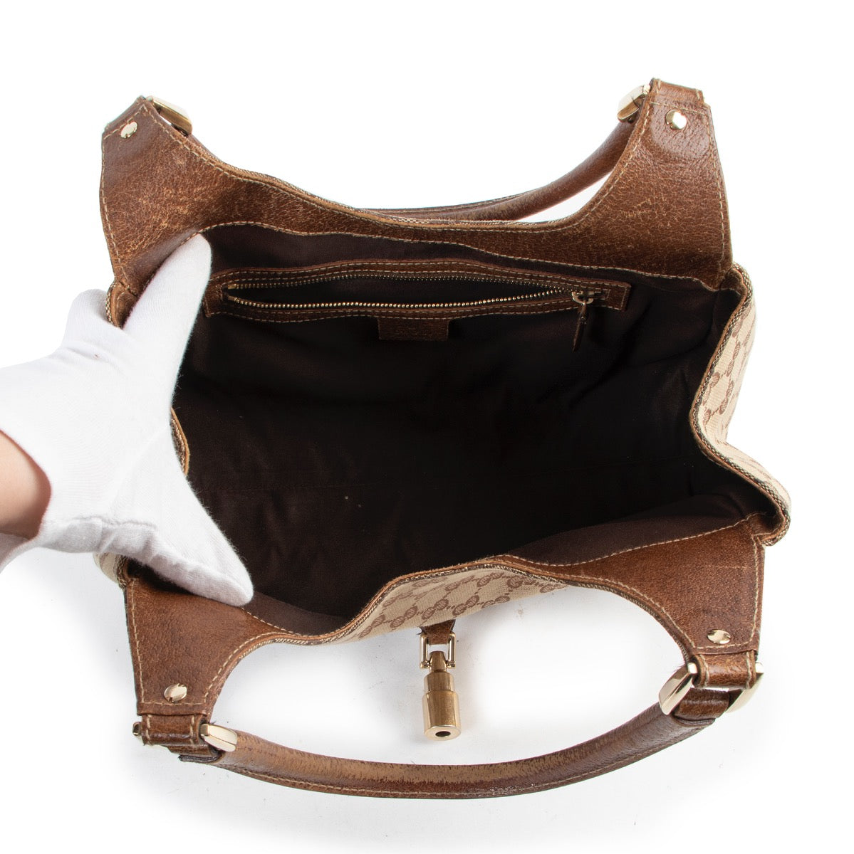 Shop safe online authentic second hand Gucci Monogram Canvas Bardot Shoulder Bag
