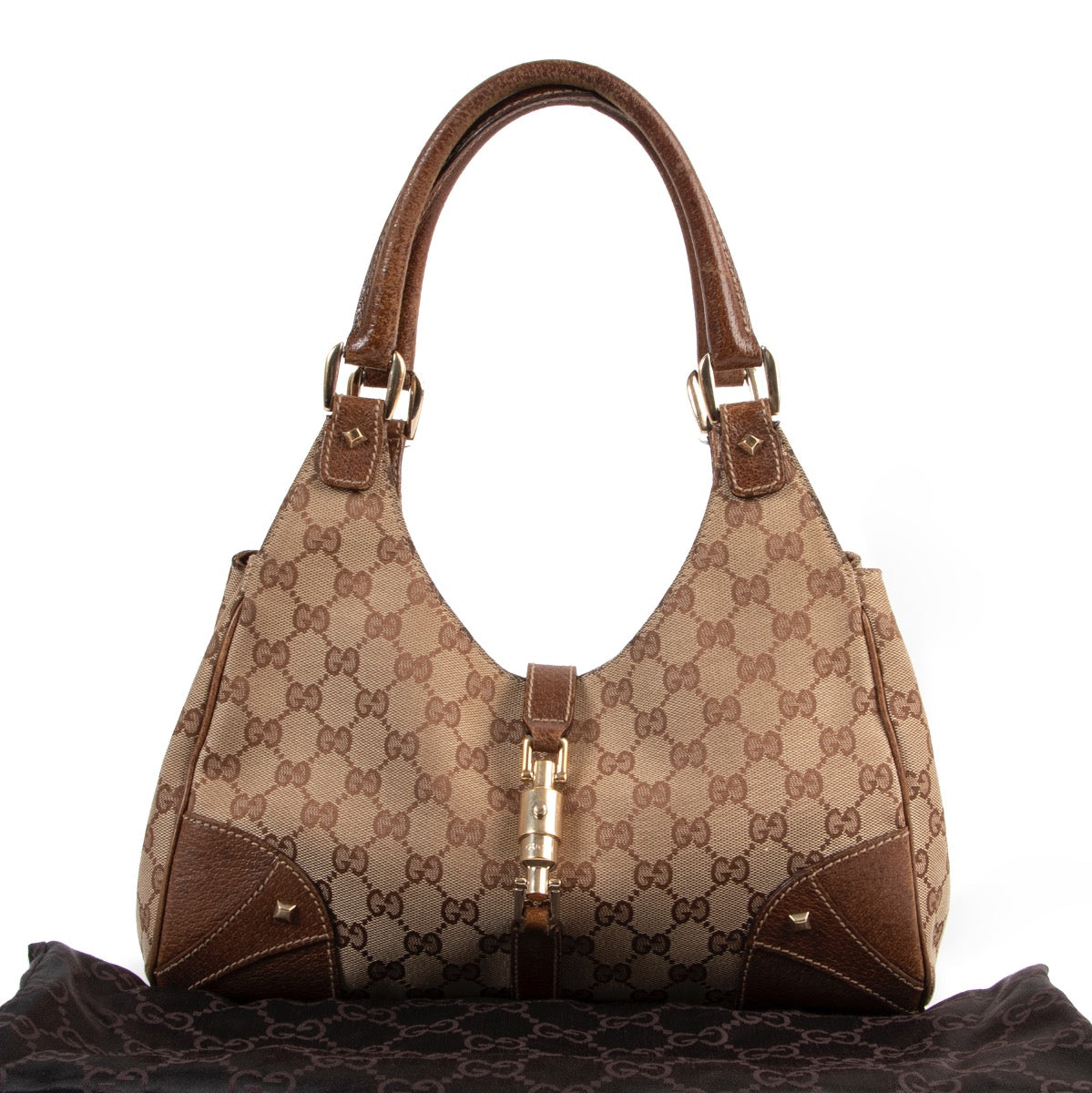 Veilig online kopen van authentieke Gucci Monogram Canvas Bardot handtas