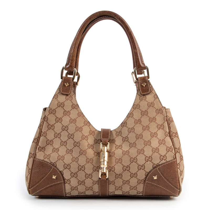 Shop safe online authentic second hand Gucci Monogram Canvas Bardot Shoulder Bag