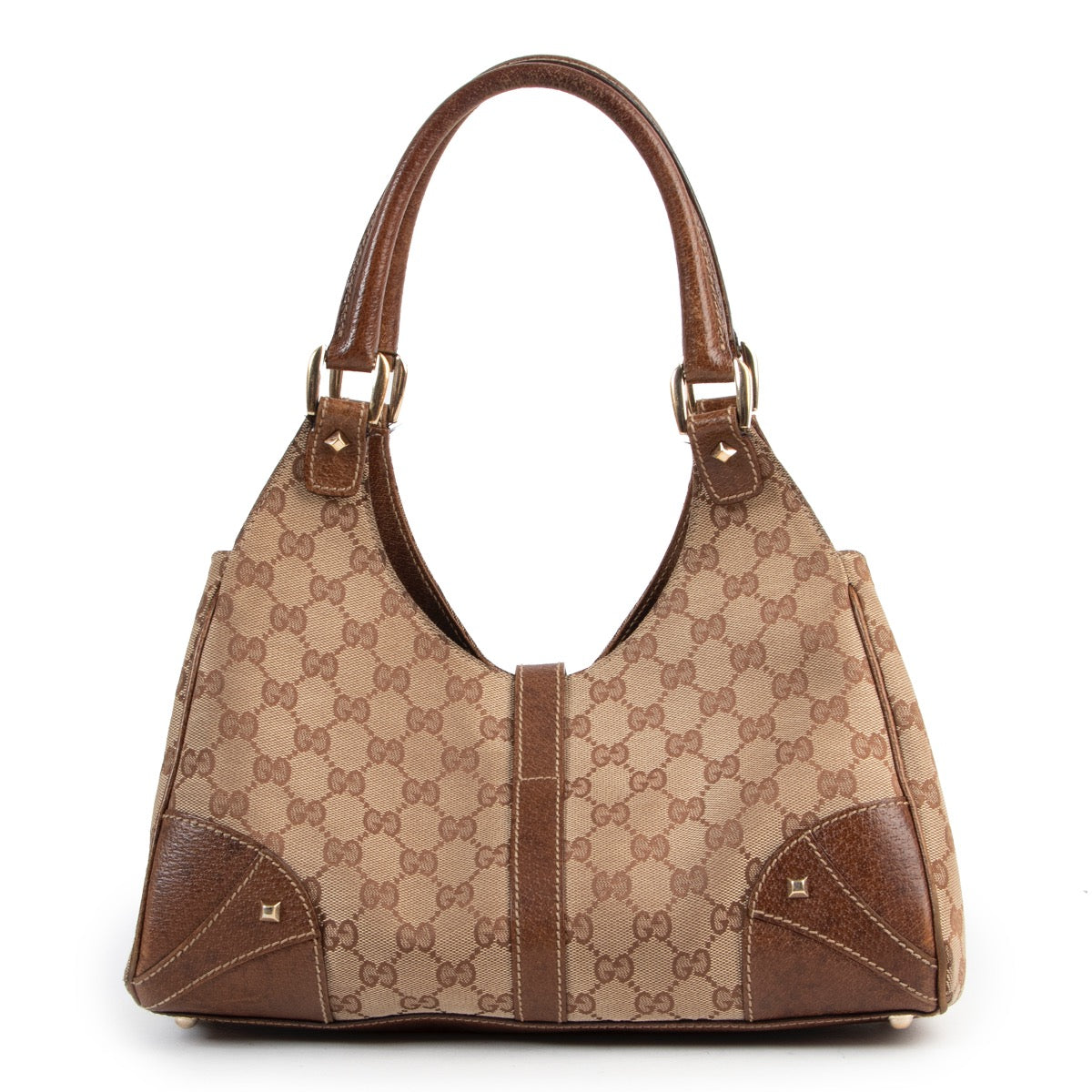 Veilig online kopen van authentieke Gucci Monogram Canvas Bardot handtas