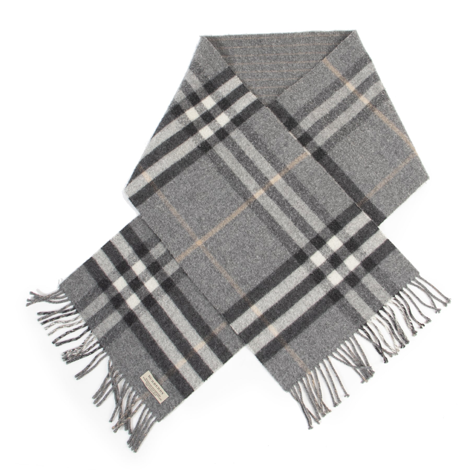 Authentieke Tweedehands Burberry Grey Wool Check Scarf juiste prijs veilig online shoppen luxe merken webshop winkelen Antwerpen België mode fashion