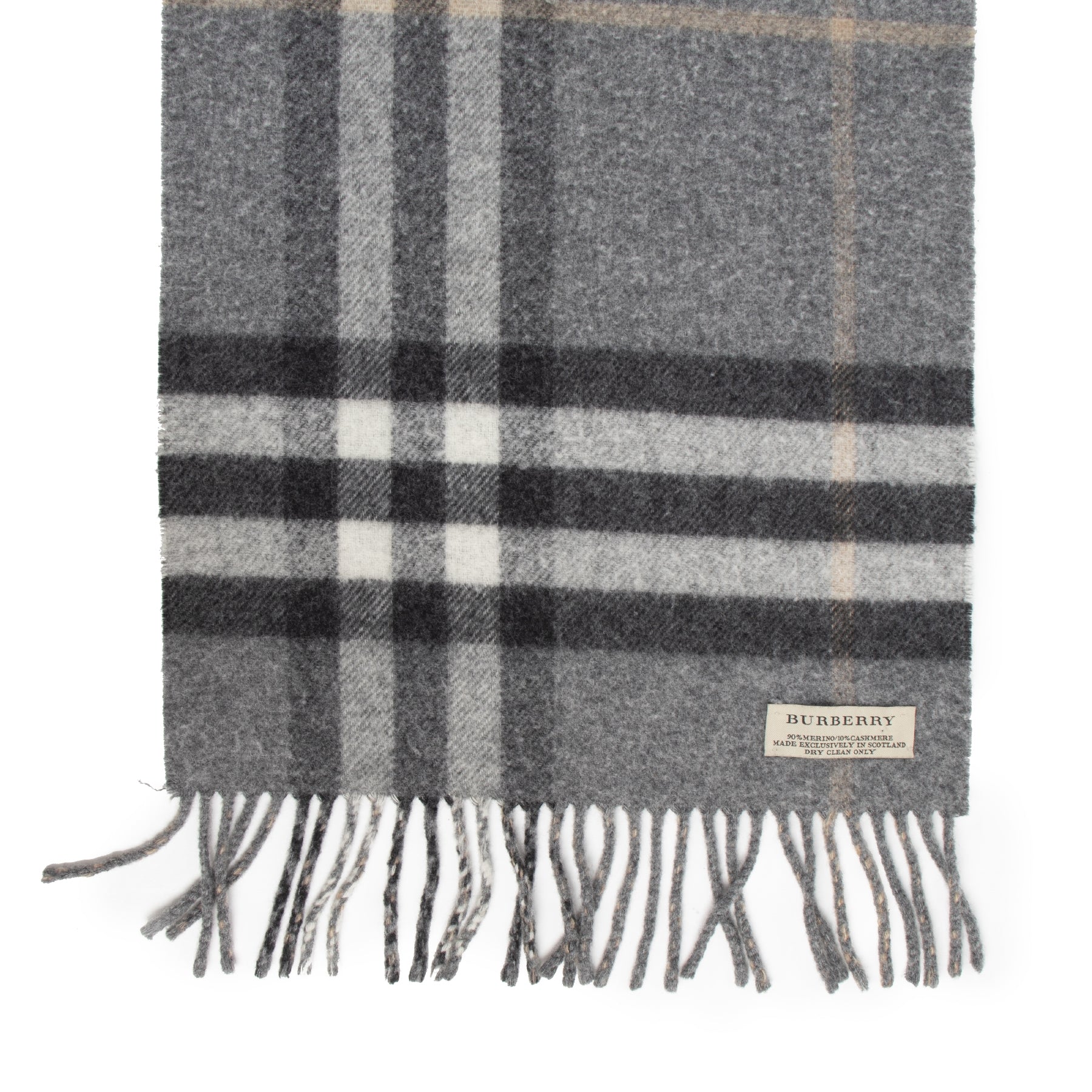 Authentic secondhand Burberry Grey Wool Check Scarf designer accessories fashion luxury vintage webshop safe secure online shopping