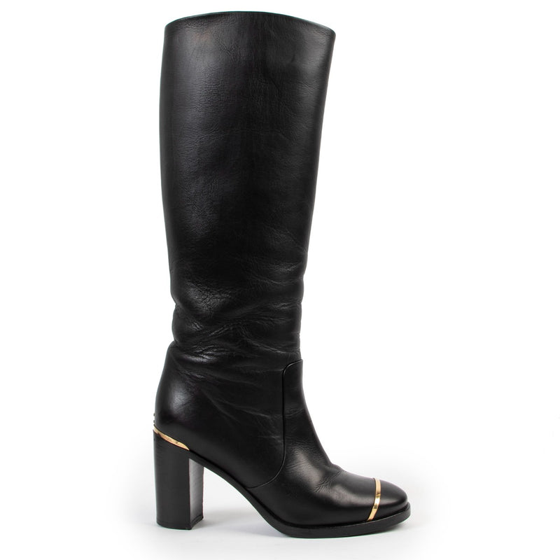 Chanel Pre-Fall 2012 Gold Metal Black Classic High Boots