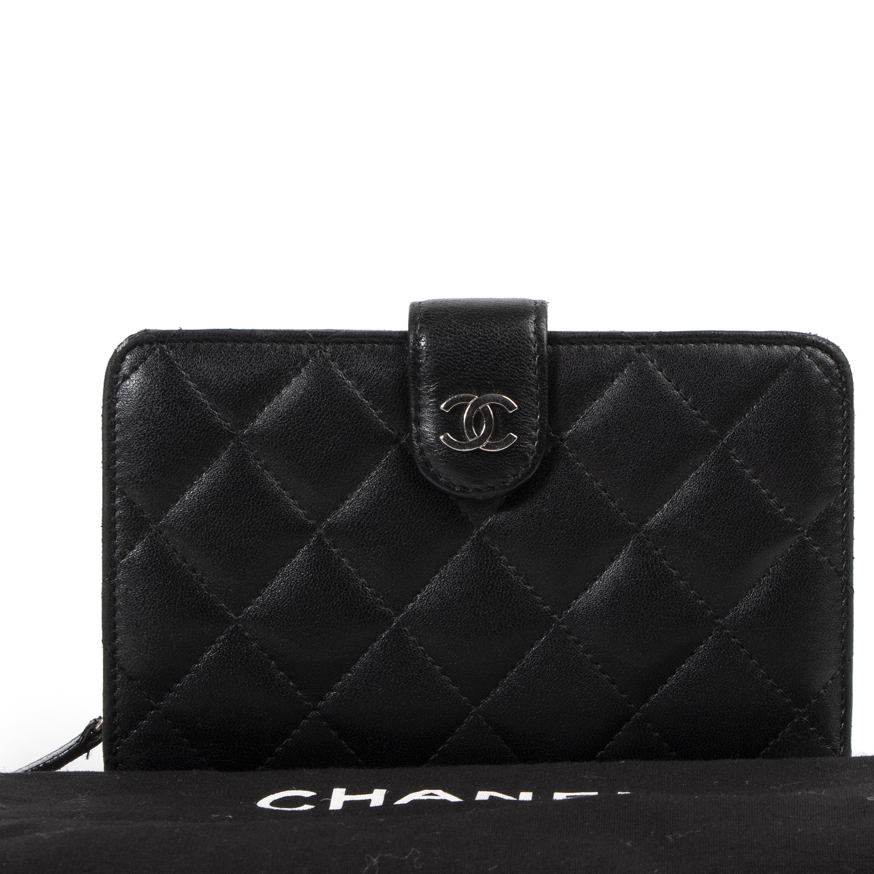 Chanel Black Lambskin L-Zip Wallet