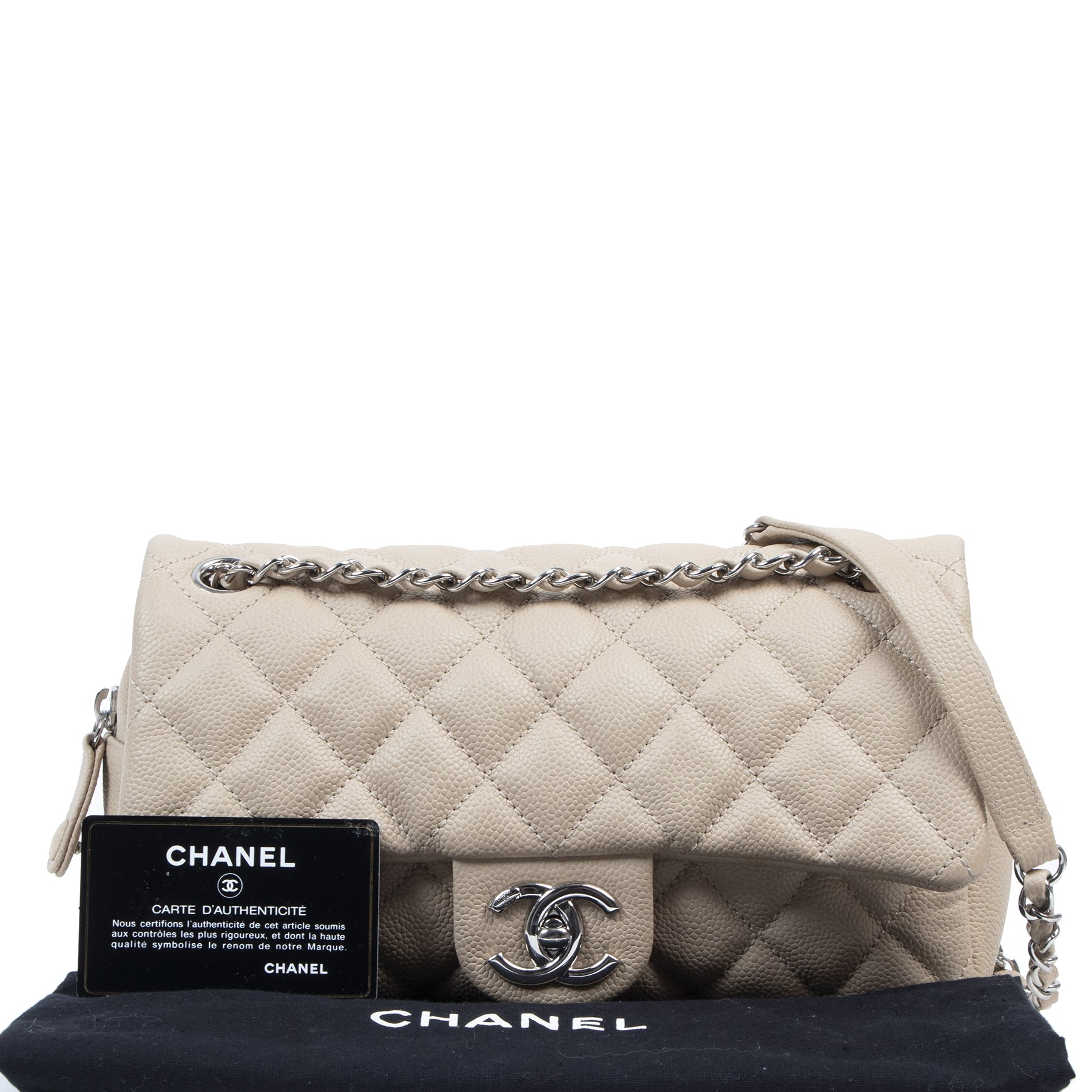 Chanel Beige Caviar Quilted Jumbo Easy Flap Bag