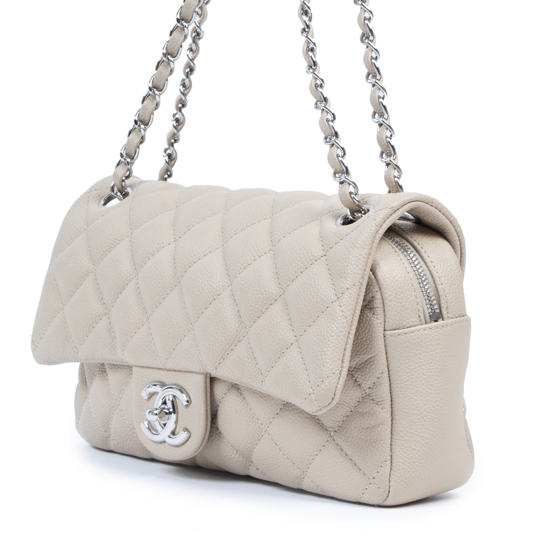 shop safe online secondhand Chanel Beige Caviar Quilted Jumbo Easy Flap Bag
