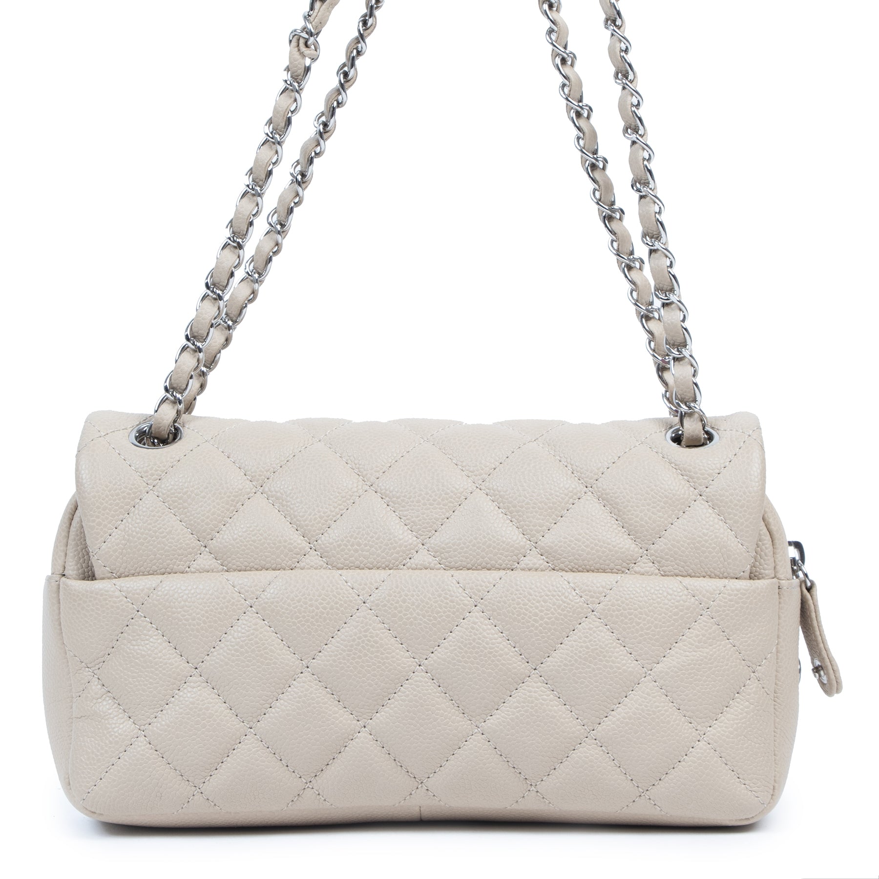 koop veilig online jou tweedehands Chanel Beige Caviar Quilted Jumbo Easy Flap Bag