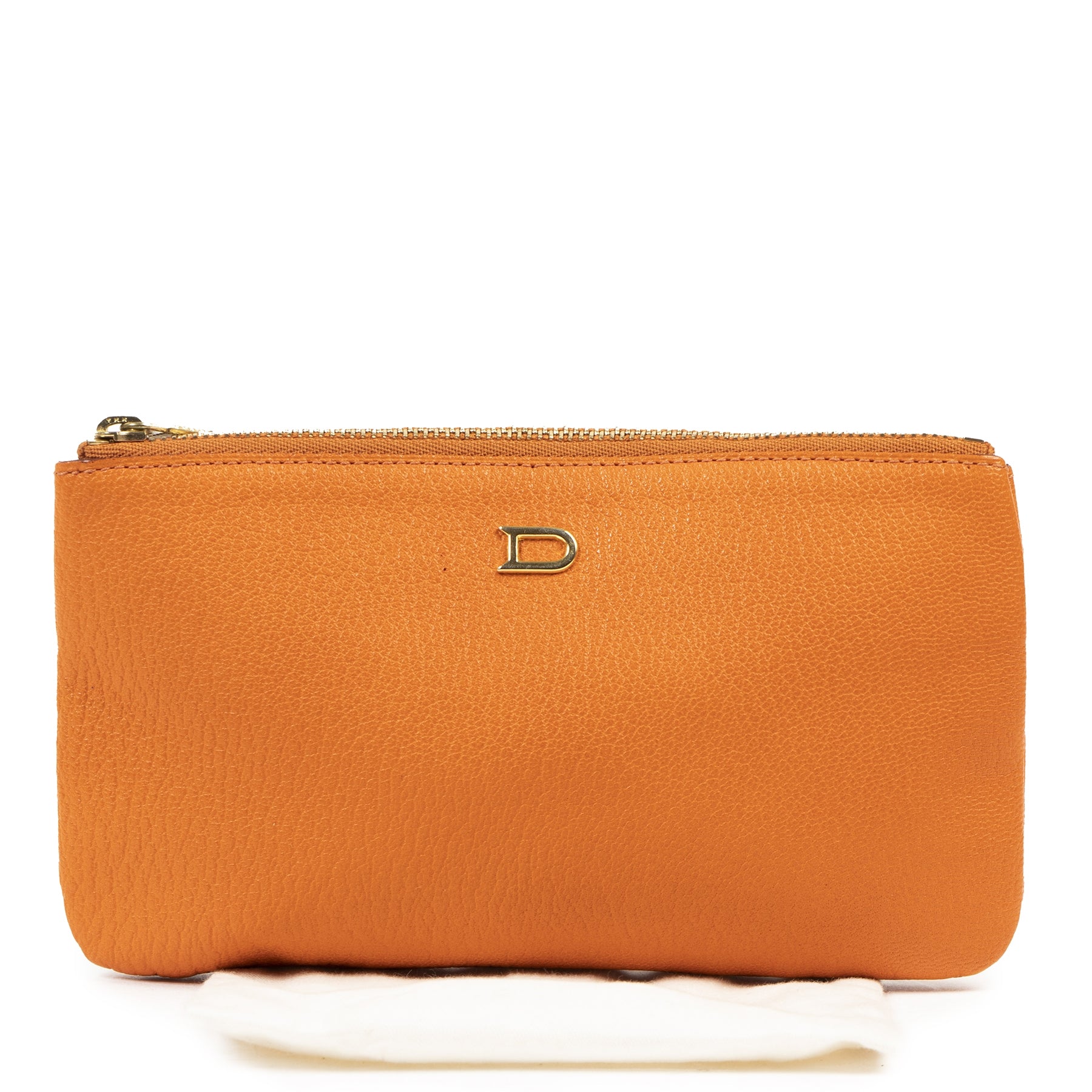 Authentic secondhand Delvaux Orange Leather Pochette designer bags fashion luxury vintage webshop safe secure online shopping