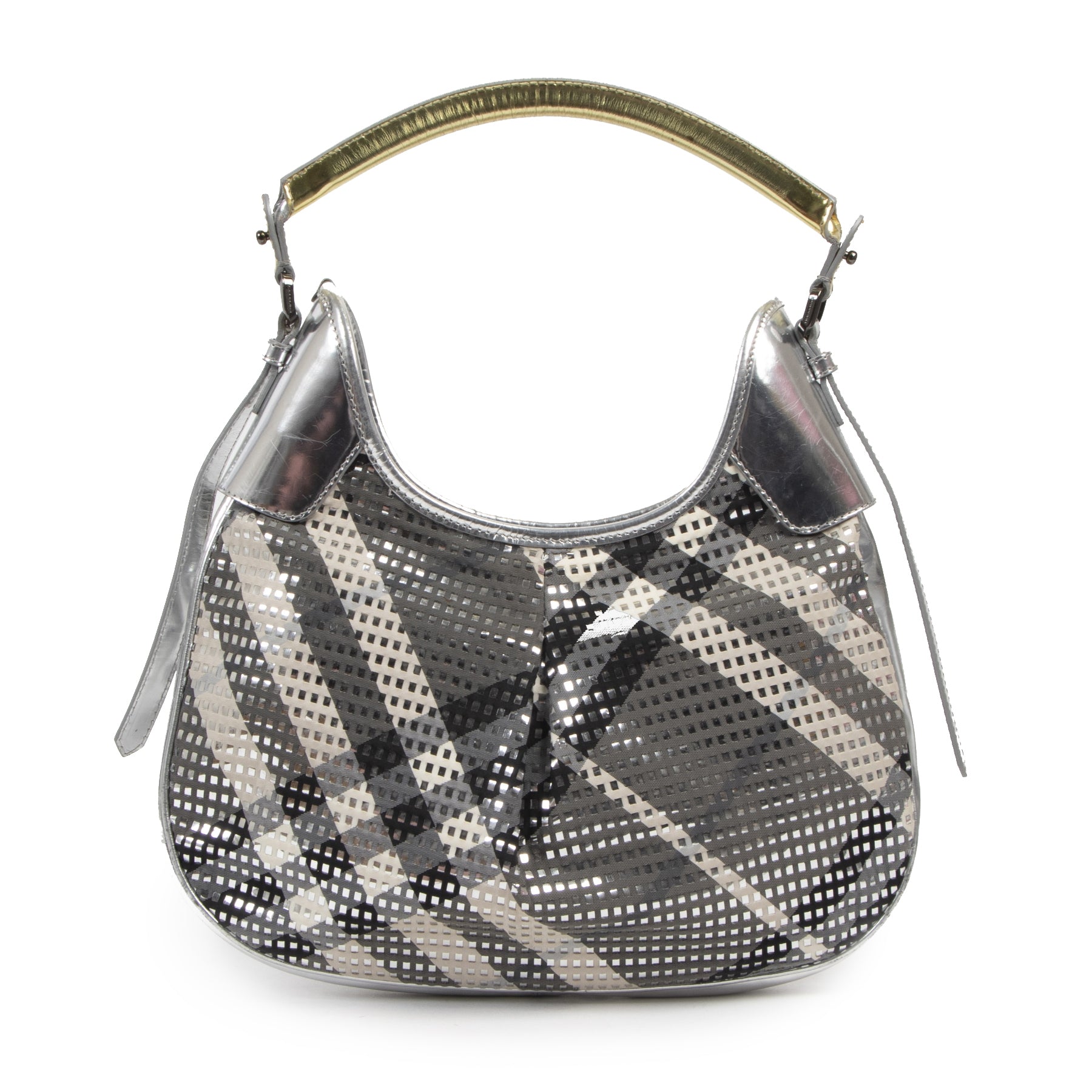 Authentieke tweedehands vintage Burberry Silver Shoulder Bag koop online webshop LabelLOV
