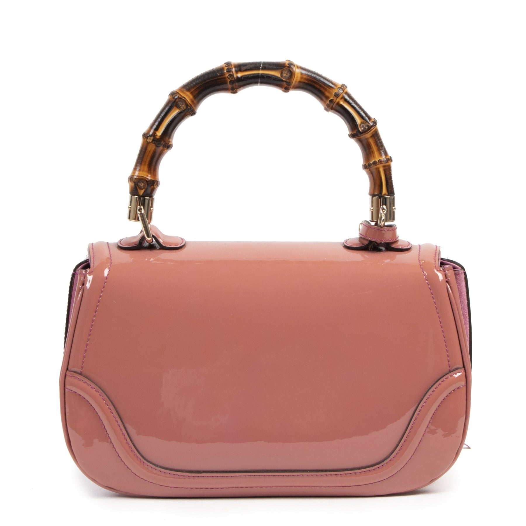 Authentic secondhand Gucci Pink Patent Leather Bamboo Top Handle Bag fashion luxury vintage webshop safe secure online shopping