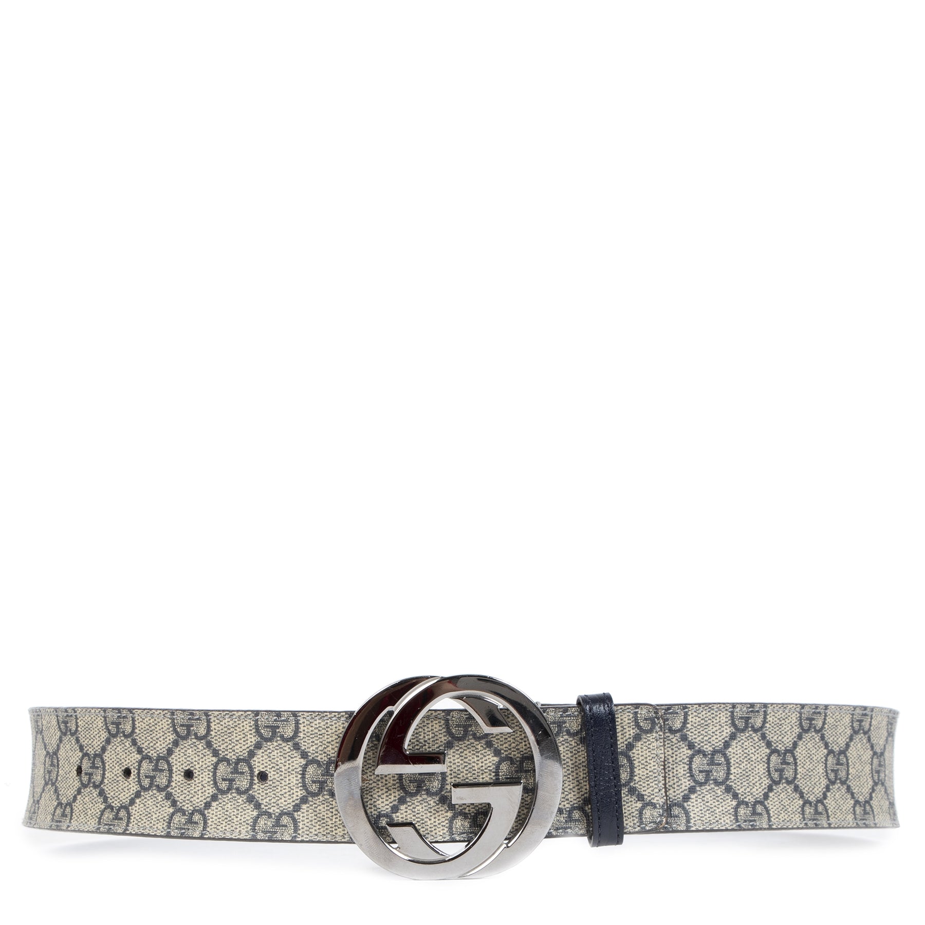 Authentieke Tweedehands Gucci Blue Monogram Belt - size 80 juiste prijs veilig online shoppen luxe merken webshop winkelen Antwerpen België mode fashion