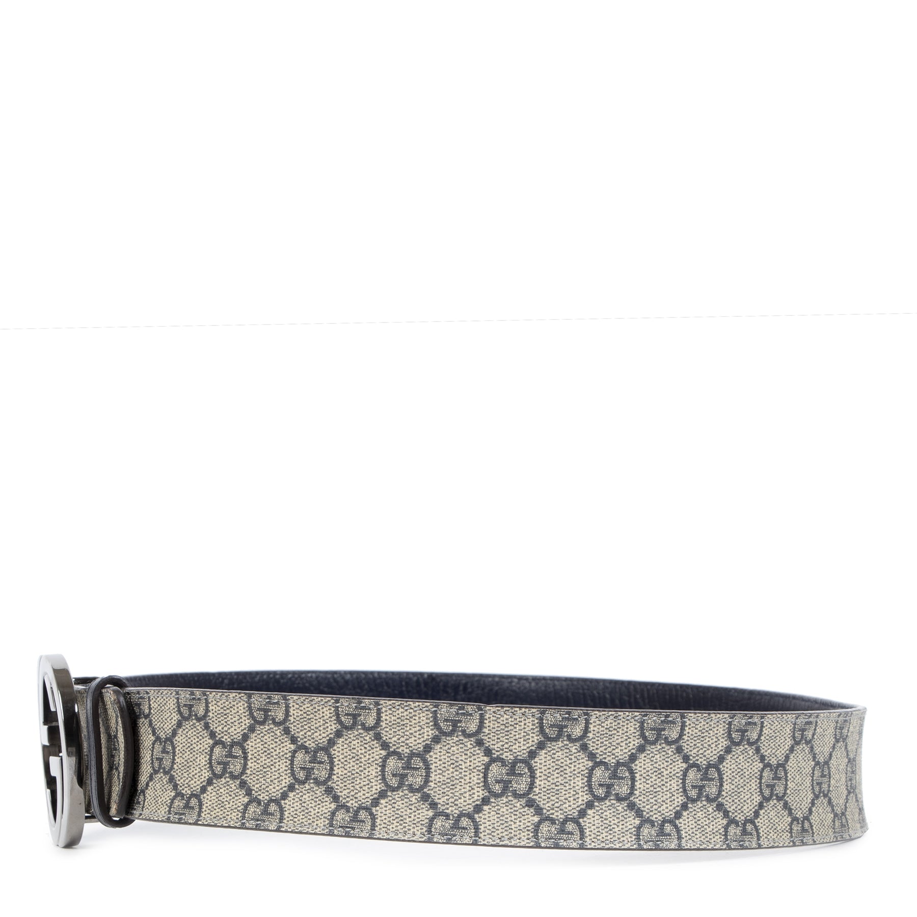 Authentieke Tweedehands Gucci Blue Monogram Belt - size 80 juiste prijs veilig online shoppen luxe merken webshop winkelen Antwerpen België mode fashion