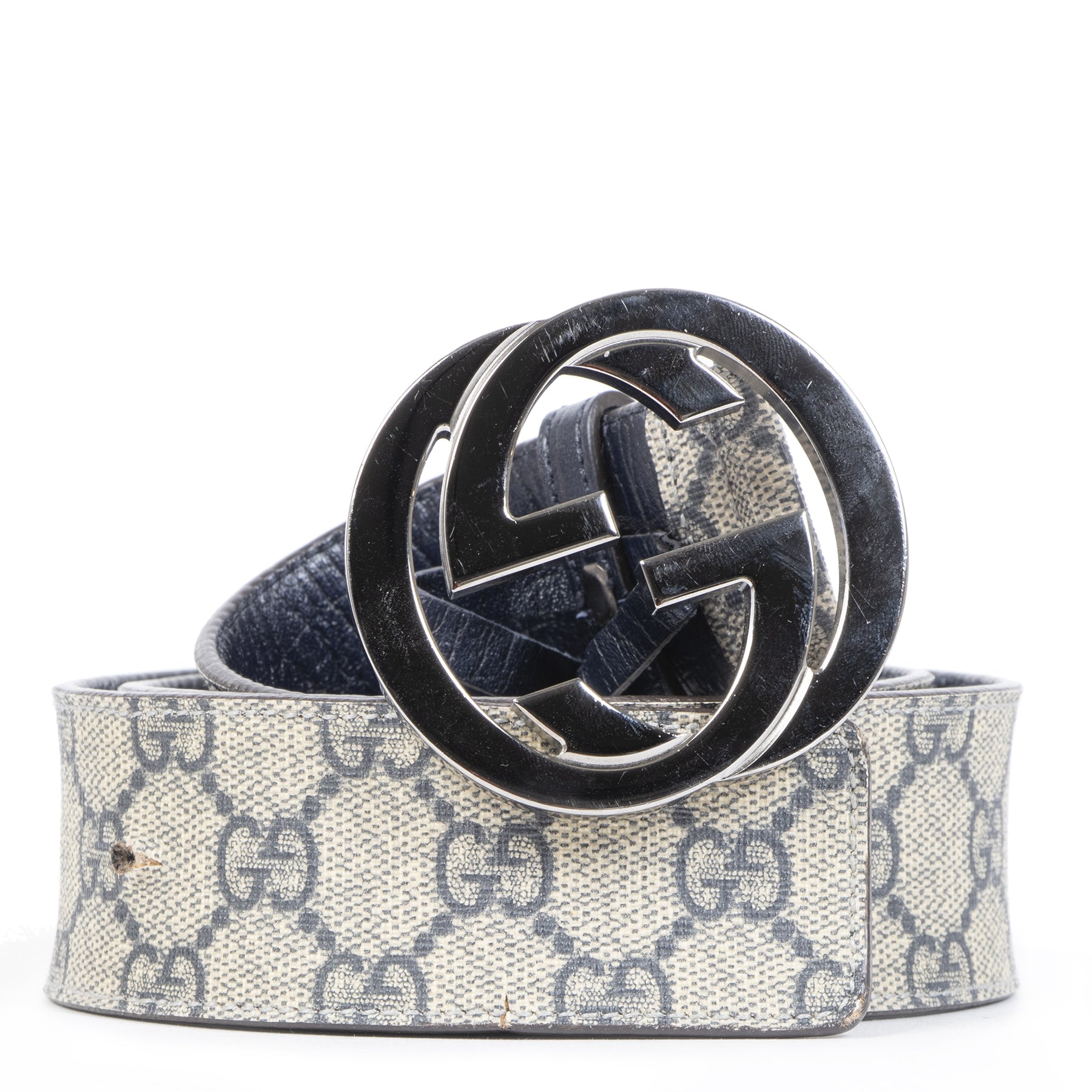 Authentic secondhand Gucci Blue Monogram Belt - size 80 designer accessories designer brands fashion luxury vintage webshop safe secure online shopping worldwide shipping