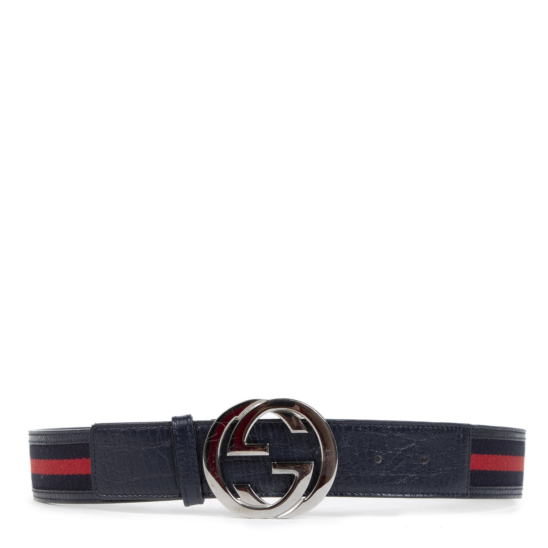 Authentic secondhand Gucci Blue Web Belt With Interlocking G designer accessories belts bags designer brands fashion luxury vintage webshop safe secure online shopping worldwide shipping