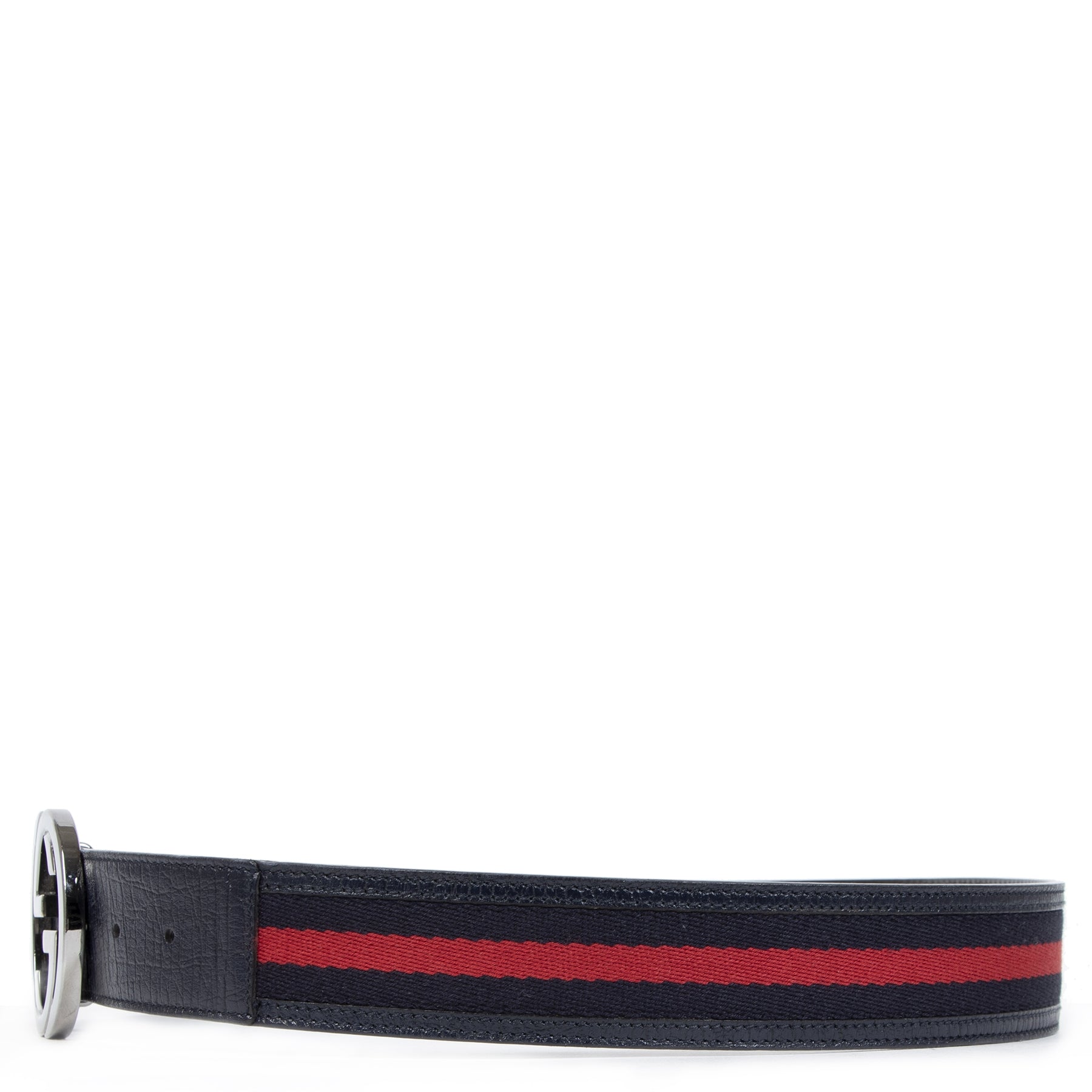 Authentieke Tweedehands Gucci Blue Web Belt With Interlocking G juiste prijs veilig online shoppen luxe merken webshop winkelen Antwerpen België mode fashion