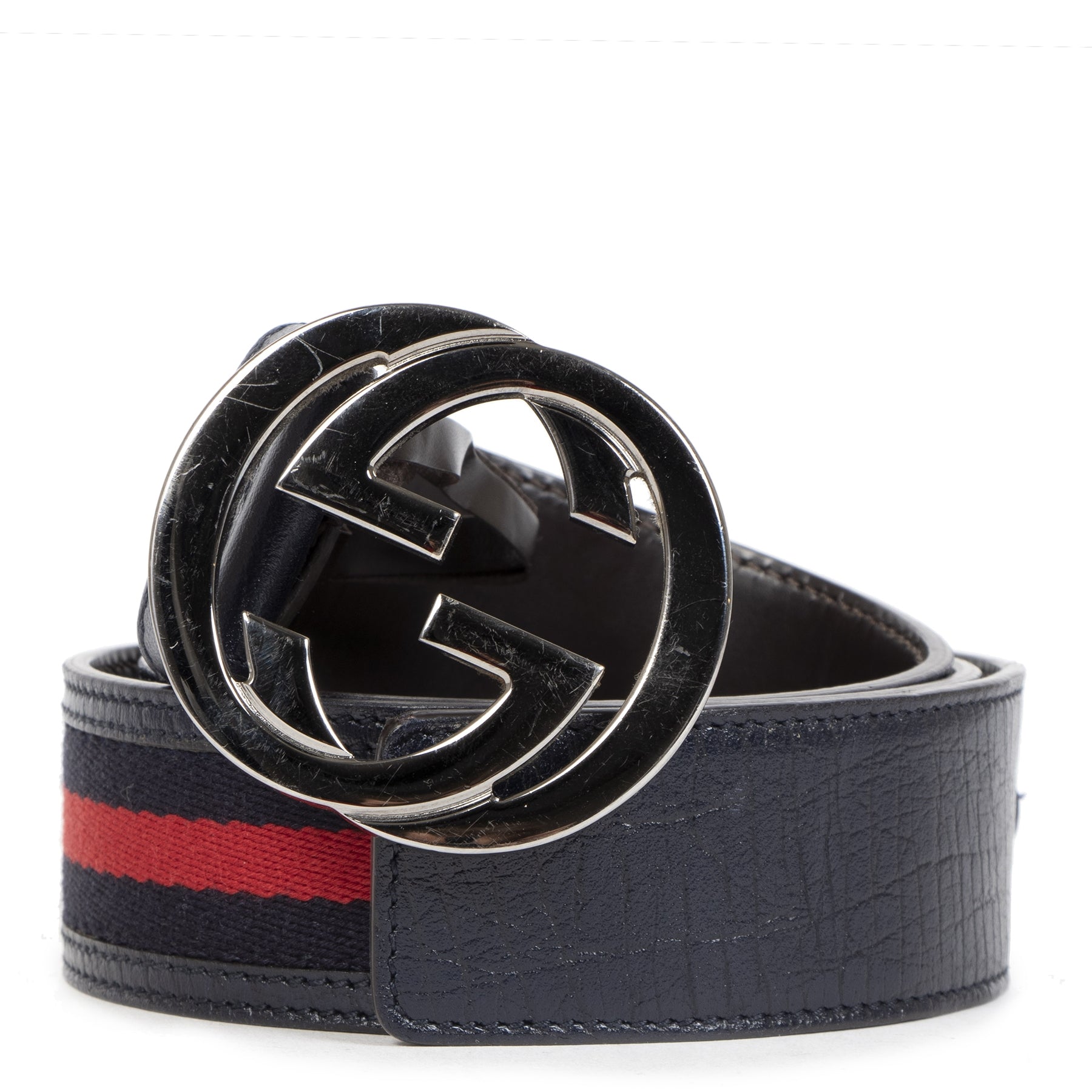 Authentic secondhand Gucci Blue Web Belt With Interlocking G designer accessories belts bags designer brands fashion luxury vintage webshop safe secure online shopping worldwide shipping