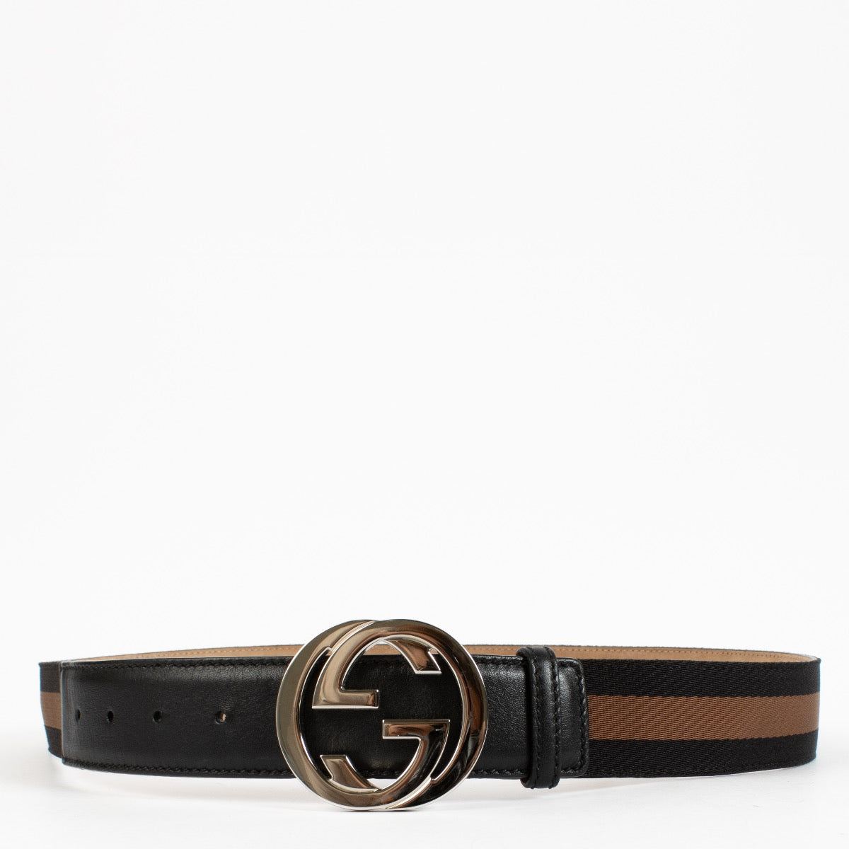 Shop 100% authentic secondhand Gucci Black/ Brown Web Signature Belt - Size 95 on Labellov.com