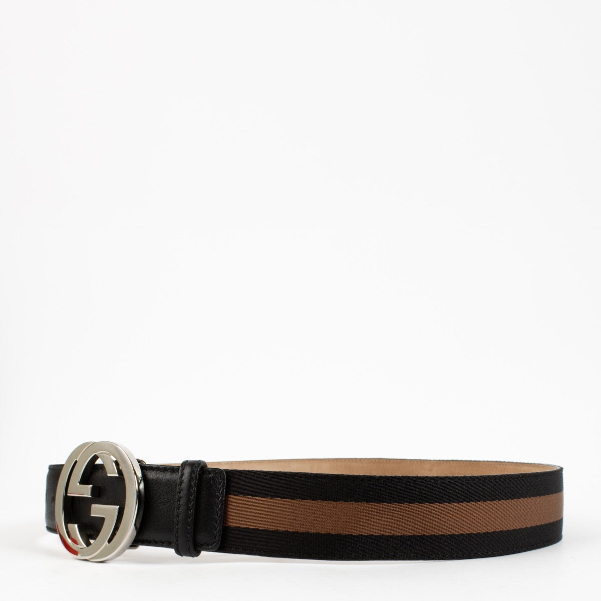 Shop 100% authentic secondhand Gucci Black/ Brown Web Signature Belt - Size 95 on Labellov.com