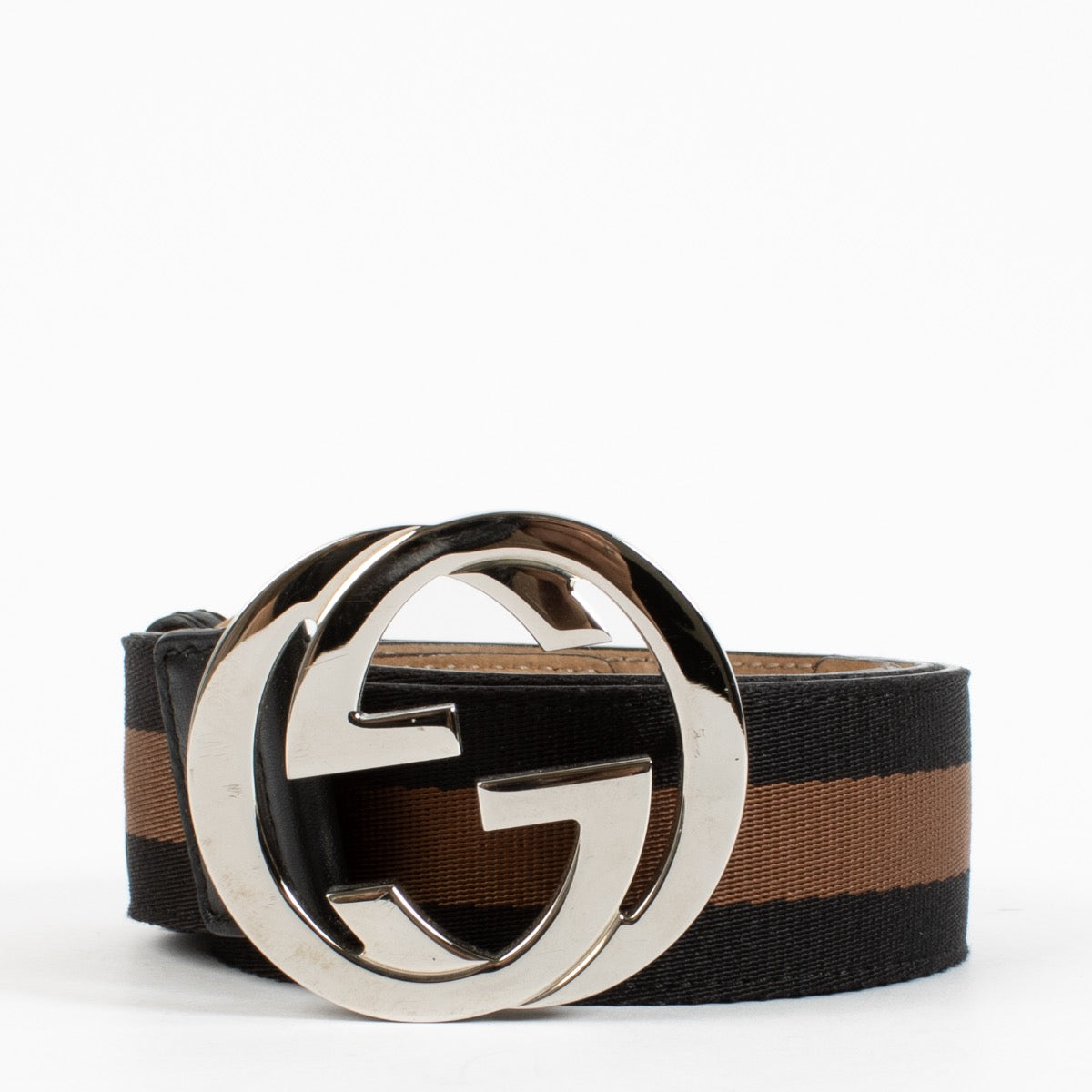 Shop 100% authentic secondhand Gucci Black/ Brown Web Signature Belt - Size 95 on Labellov.com