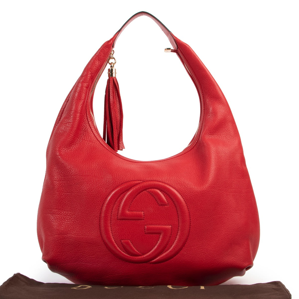 Shop safe online 100% authentic second hand Gucci Red Soho Hobo Large Leather Shoulder Bag in very good condition at Labellov in Antwerp.