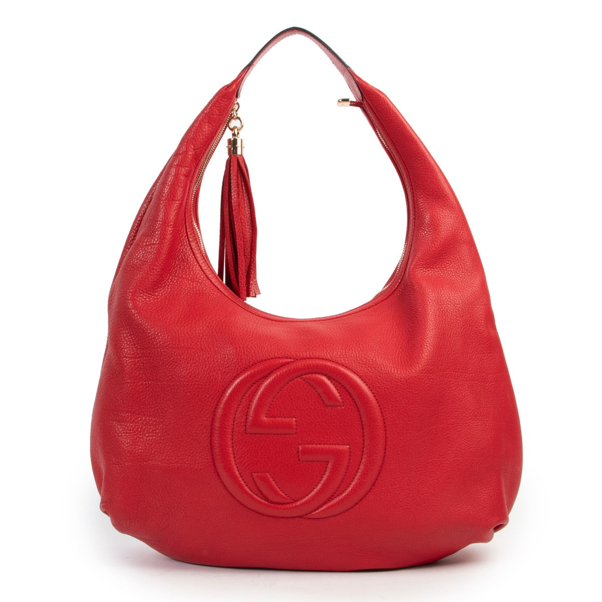 Shop safe online 100% authentic second hand Gucci Red Soho Hobo Large Leather Shoulder Bag in very good condition at Labellov in Antwerp.