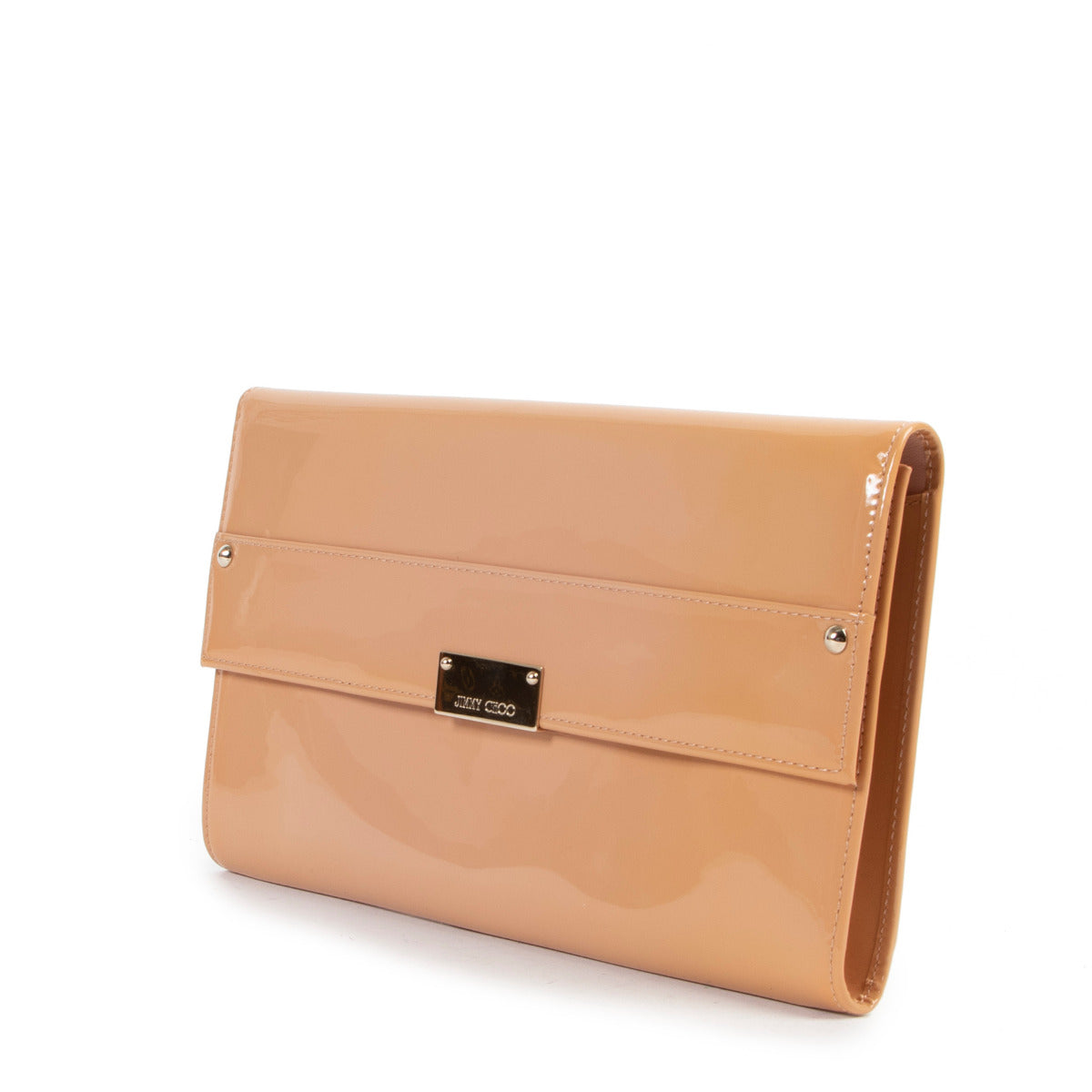Jimmy Choo nude patent clutch for the best price at Labellov secondhand luxury