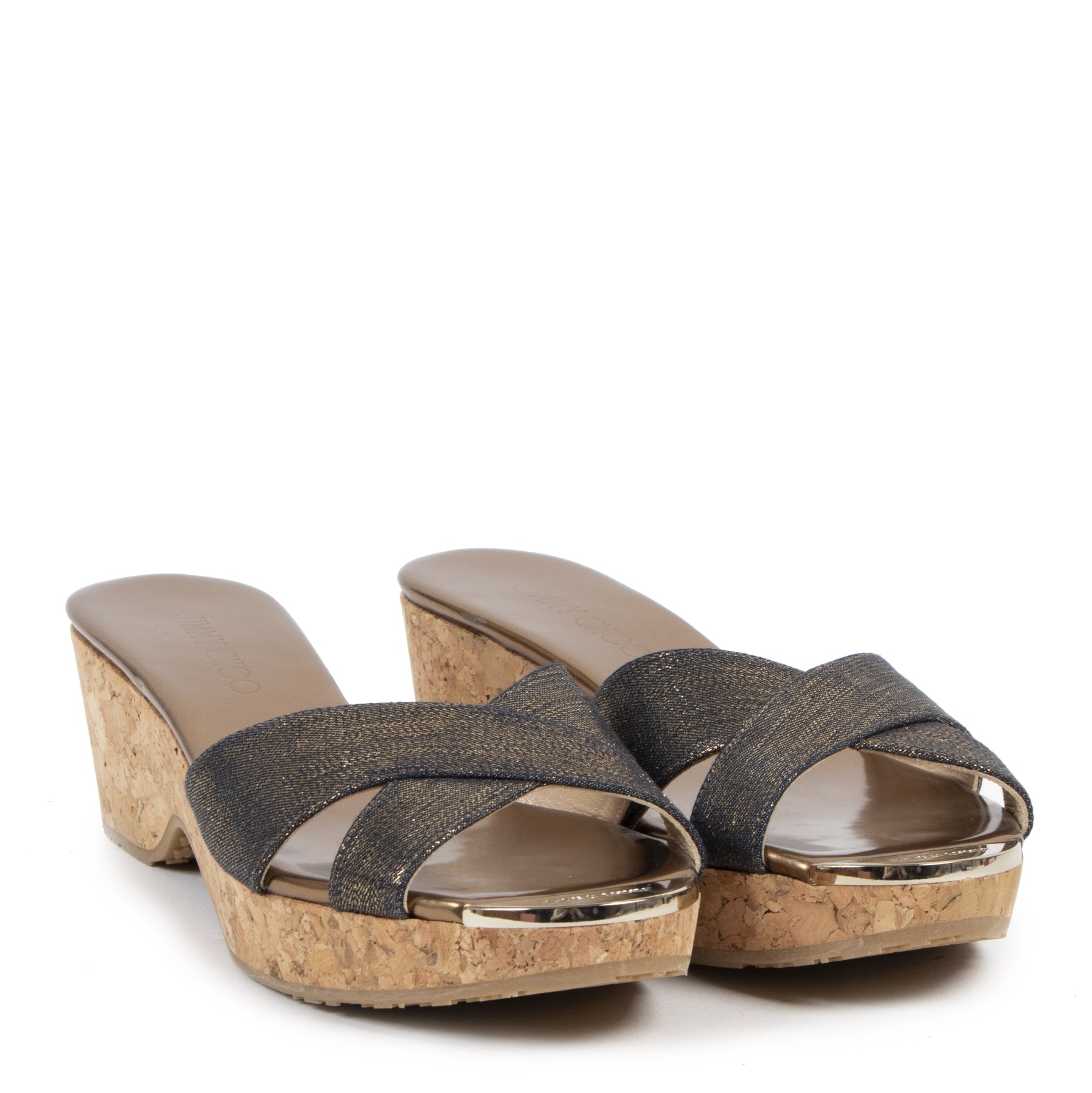 Authentique seconde-main vintage Jimmy Choo Glitter Wedge Slides - Size 39 achète en ligne webshop LabelLOV