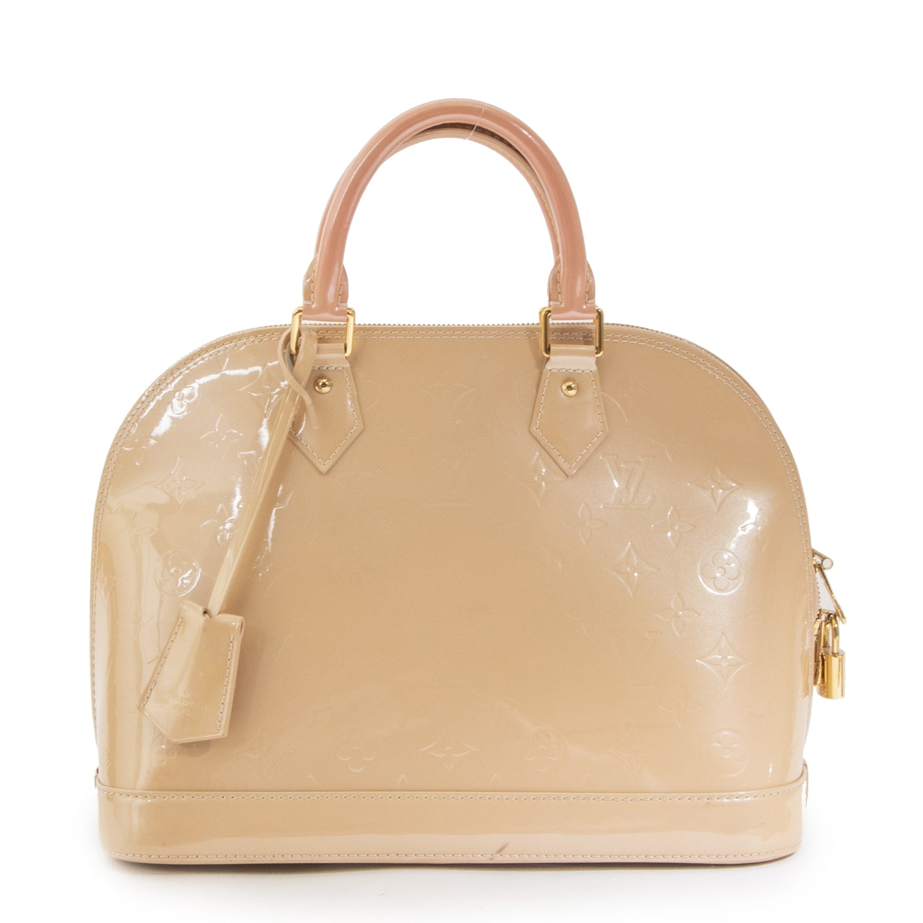 Authentic second-hand vintage Louis Vuitton Alma BB Beige Monogram Vernis buy online webshop LabelLOV