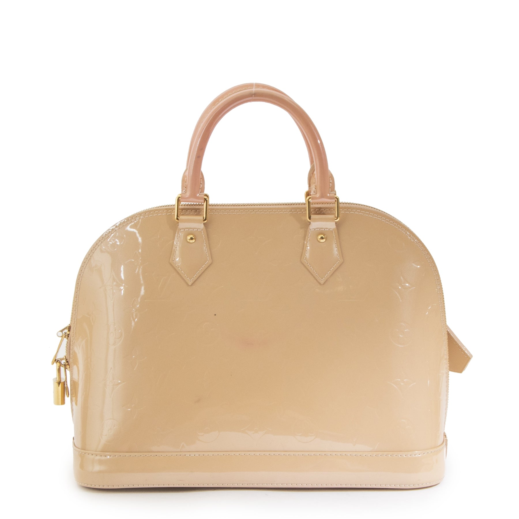 Authentique seconde-main vintage Louis Vuitton Alma BB Beige Monogram Vernis achète en ligne webshop LabelLOV