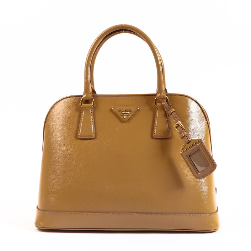 Prada Camel Saffiano Open Promenade Top Handle