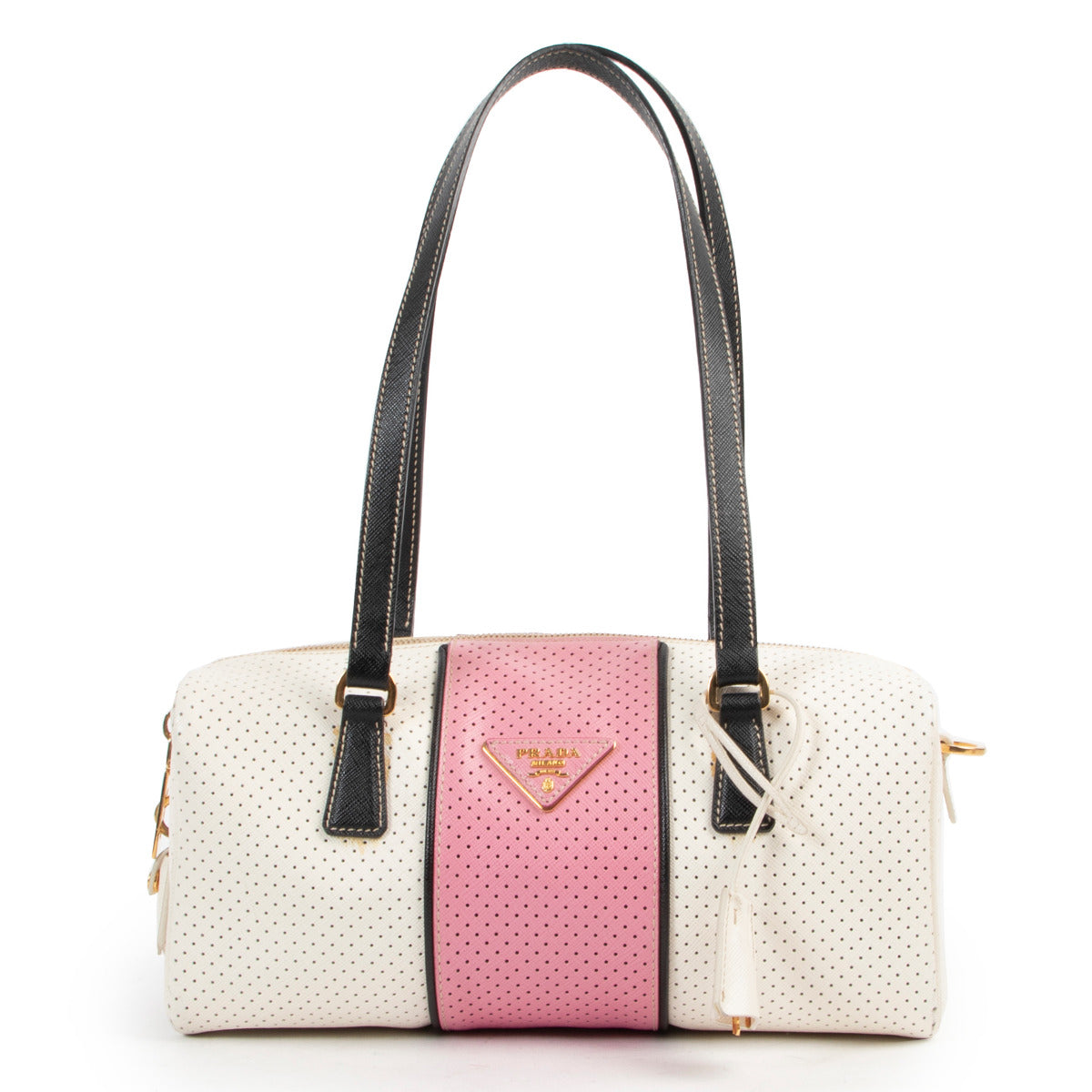 Prada Perforated White & Pink Shoulder Bag