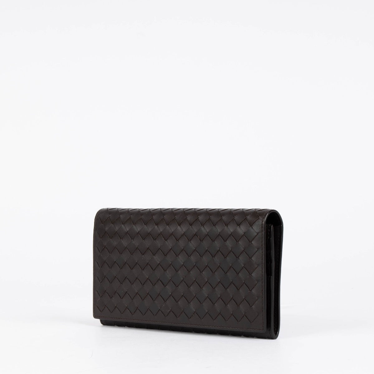 Authentic pre-loved Bottega Veneta Brown Leather Intrecciato Flap Wallet on Labellov.com