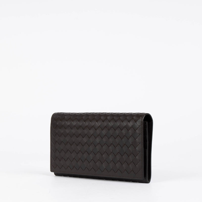 Authentic pre-loved Bottega Veneta Brown Leather Intrecciato Flap Wallet on Labellov.com