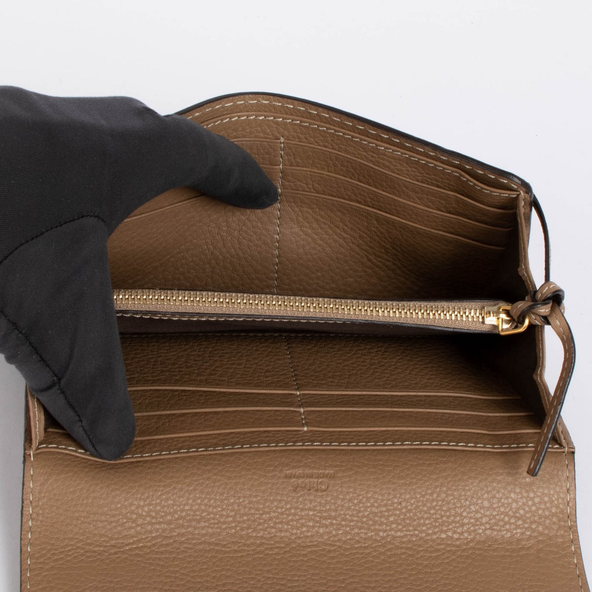Authentic pre-loved Chloé Dark Beige Leather Marcie Flap Wallet on Labellov.com