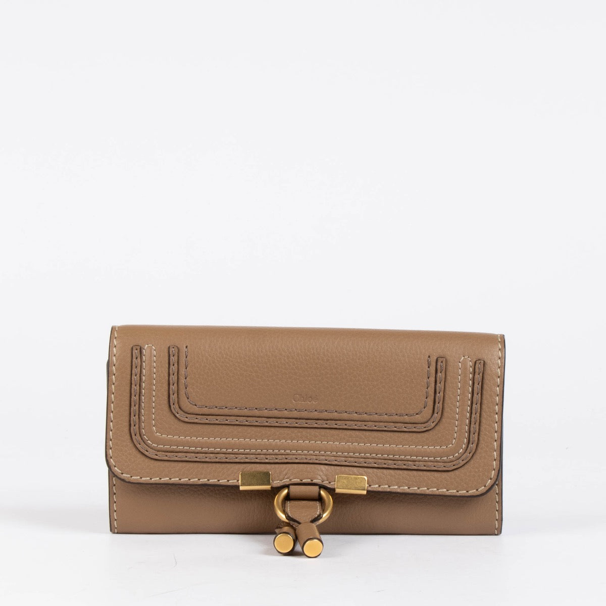 Authentic pre-loved Chloé Dark Beige Leather Marcie Flap Wallet on Labellov.com