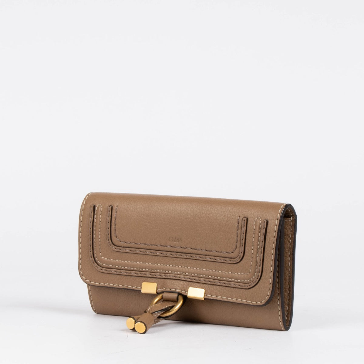 Authentic pre-loved Chloé Dark Beige Leather Marcie Flap Wallet on Labellov.com