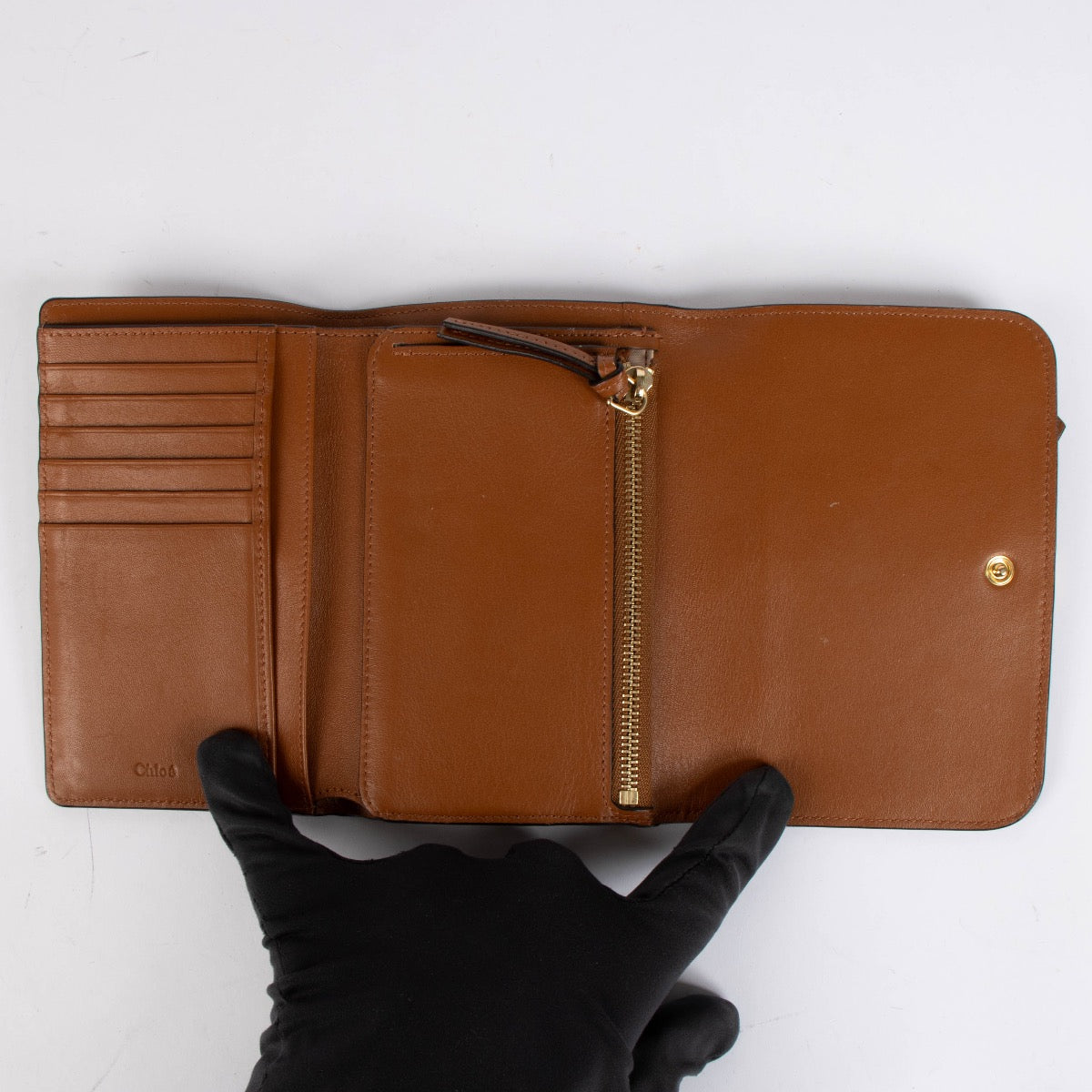 Authentic pre-loved Chloé Camel Leather Alphabet Compact Wallet on Labellov.com