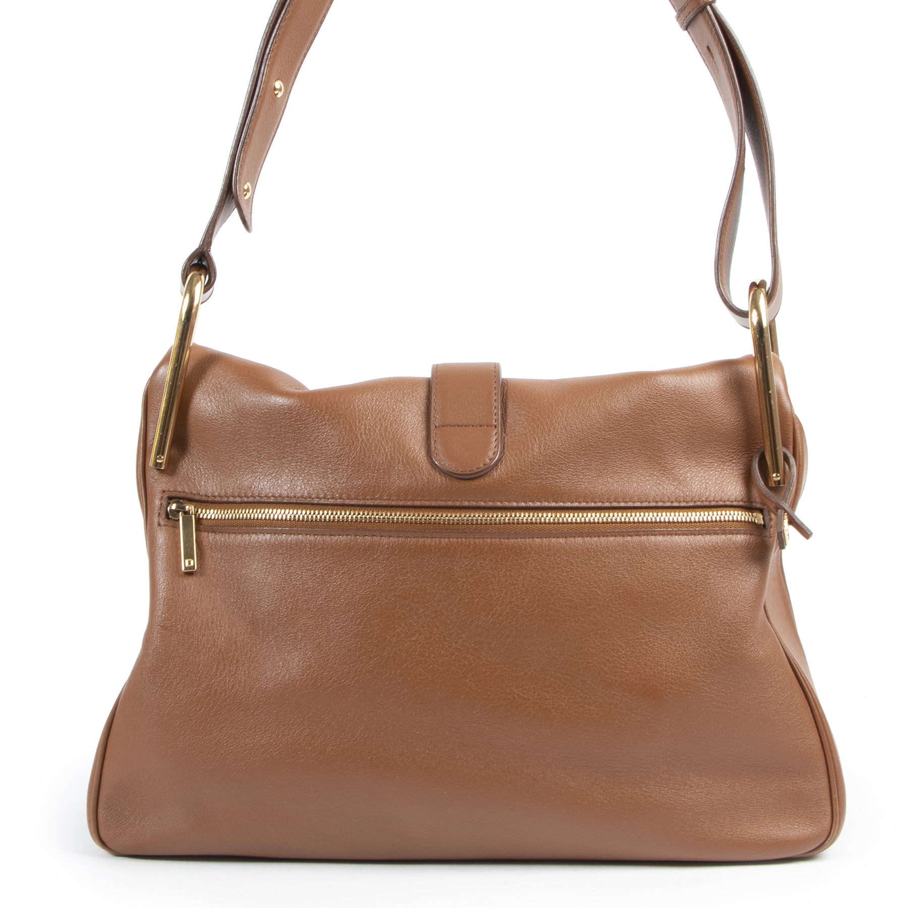 Authentieke Tweedehands Delvaux Chestnut Brown Givry Shoulder Bag juiste prijs veilig online shoppen luxe merken webshop winkelen Antwerpen België mode fashion