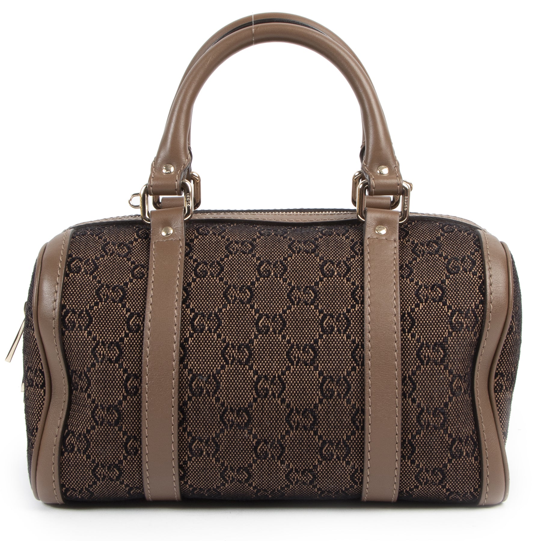 Authentieke Tweedehands Gucci Brown Small Boston Bag juiste prijs veilig online shoppen luxe merken webshop