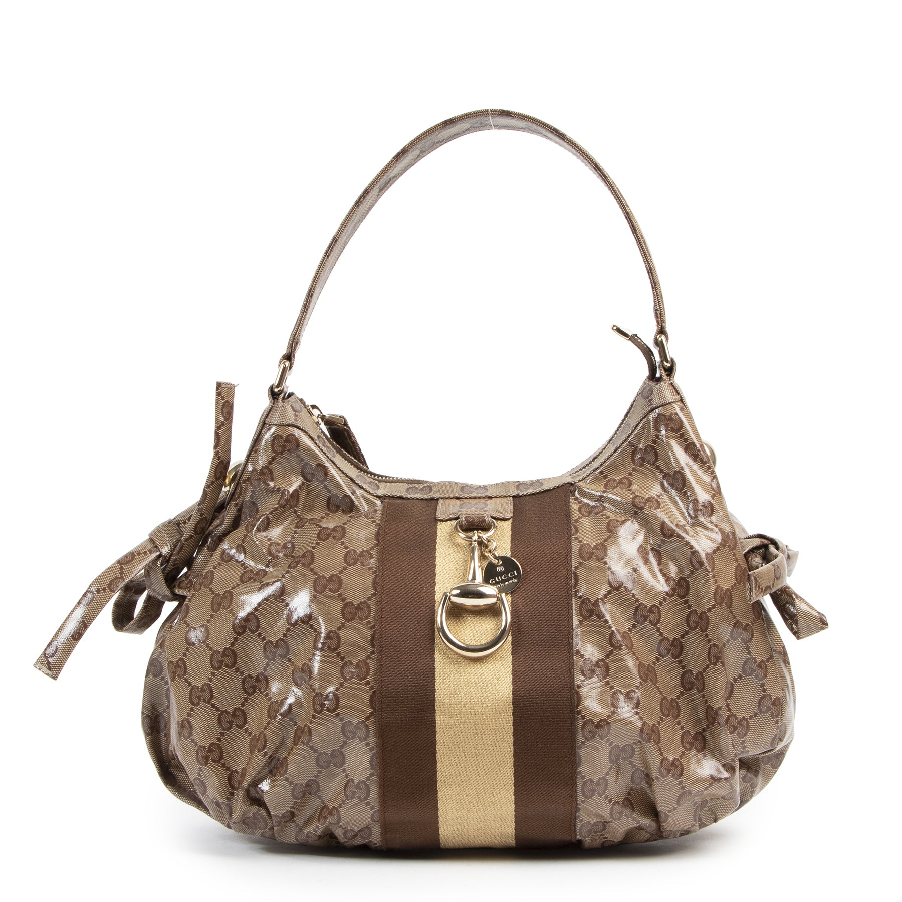 Authentic secondhand Gucci Monogram Crystal Web Stripe Shoulder Bag designer bags fashion luxury vintage webshop safe secure online shopping