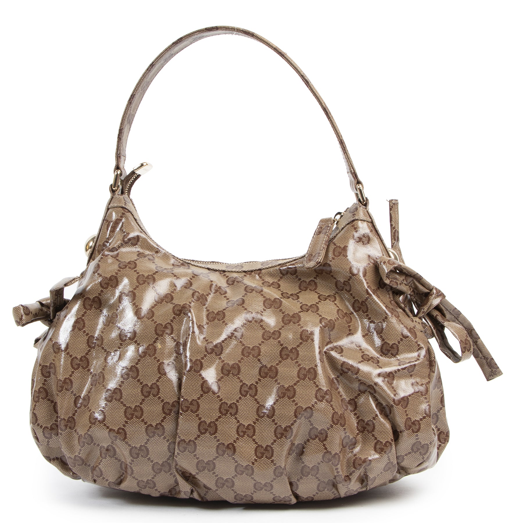 Authentieke Tweedehands Gucci Monogram Crystal Web Stripe Shoulder Bag juiste prijs veilig online shoppen luxe merken webshop