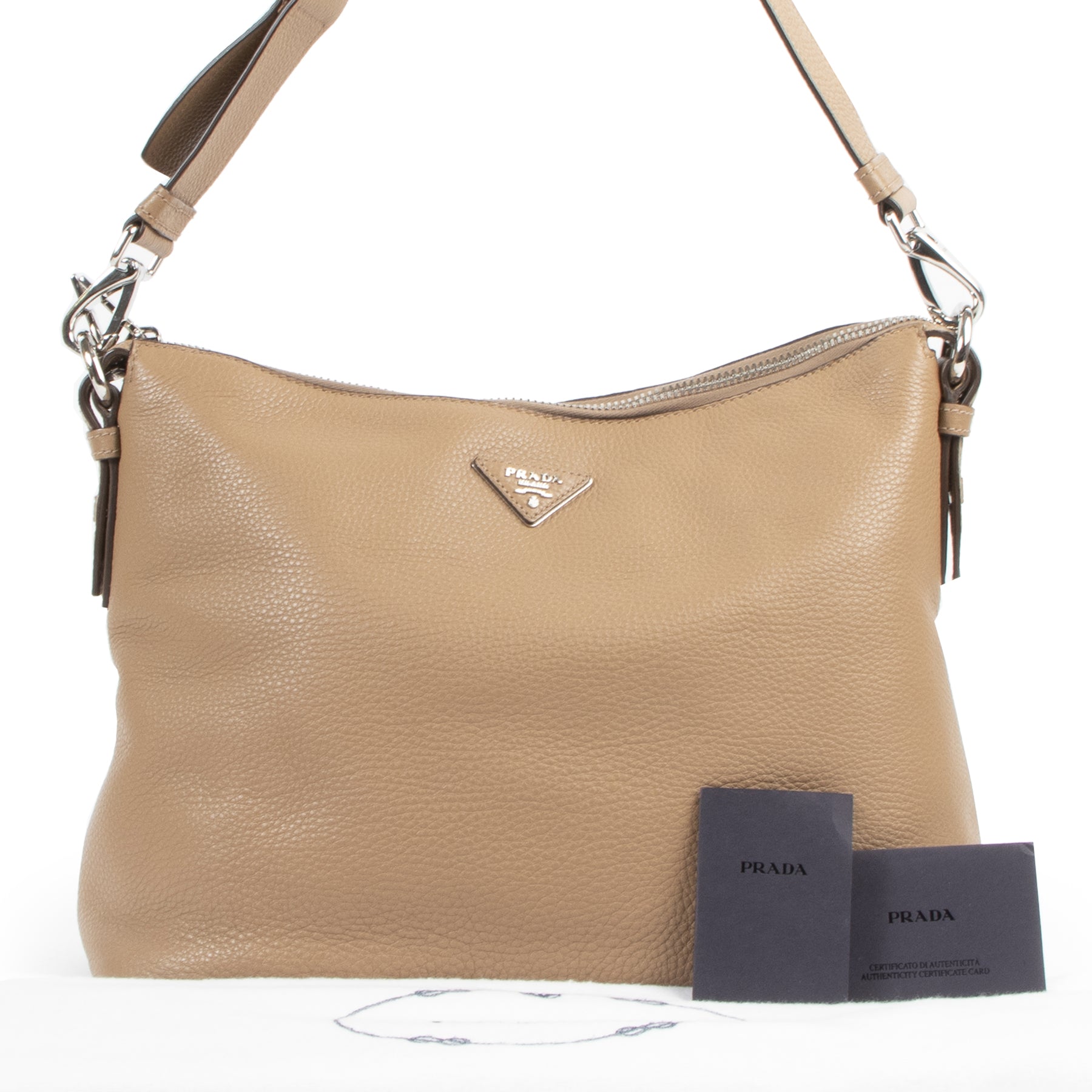 Authentic secondhand Prada Camel Leather Shoulder Bag designer bags fashion luxury vintage webshop safe secure online shopping