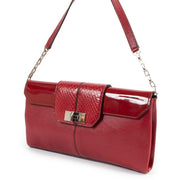 Cartier Red Leather And Python Turnlock Clutch With Chain