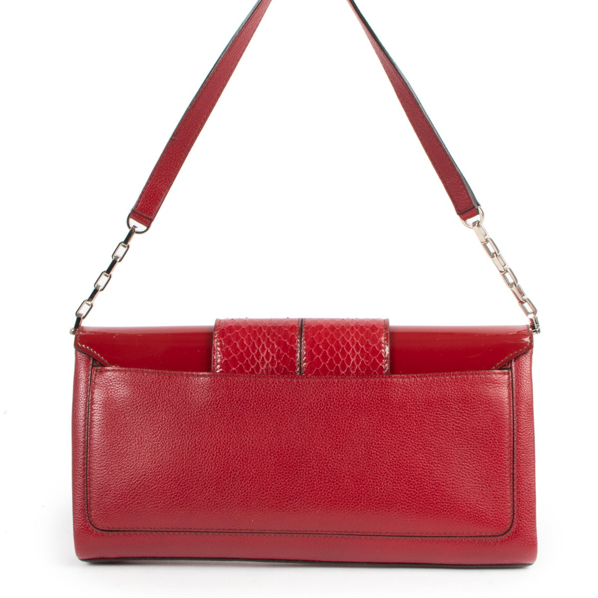 Cartier Red Leather And Python Turnlock Clutch With Chain