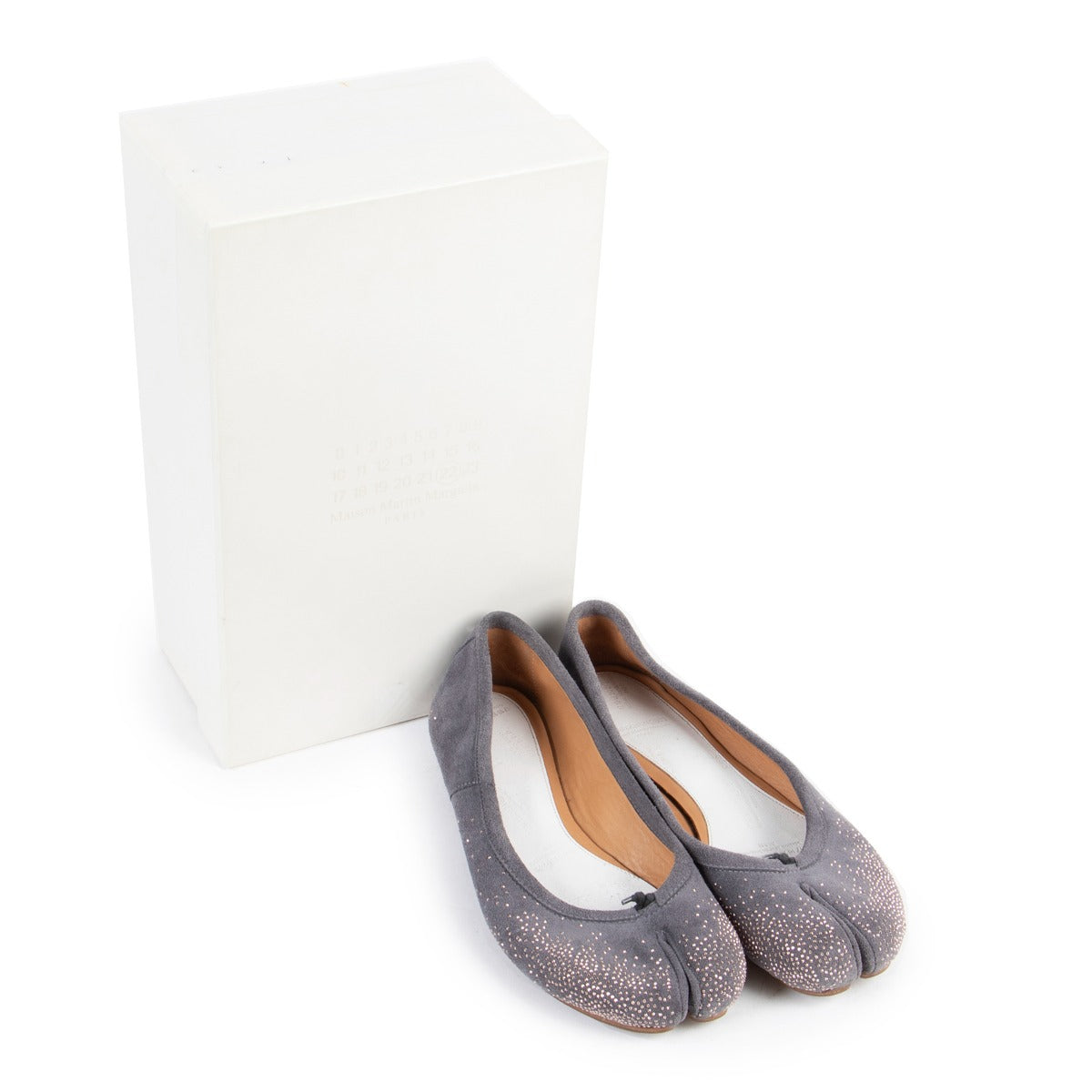 authentic second hand Maison Margiela Tabi Spilt-Toe Grey Suede Ballet Flats at labellov