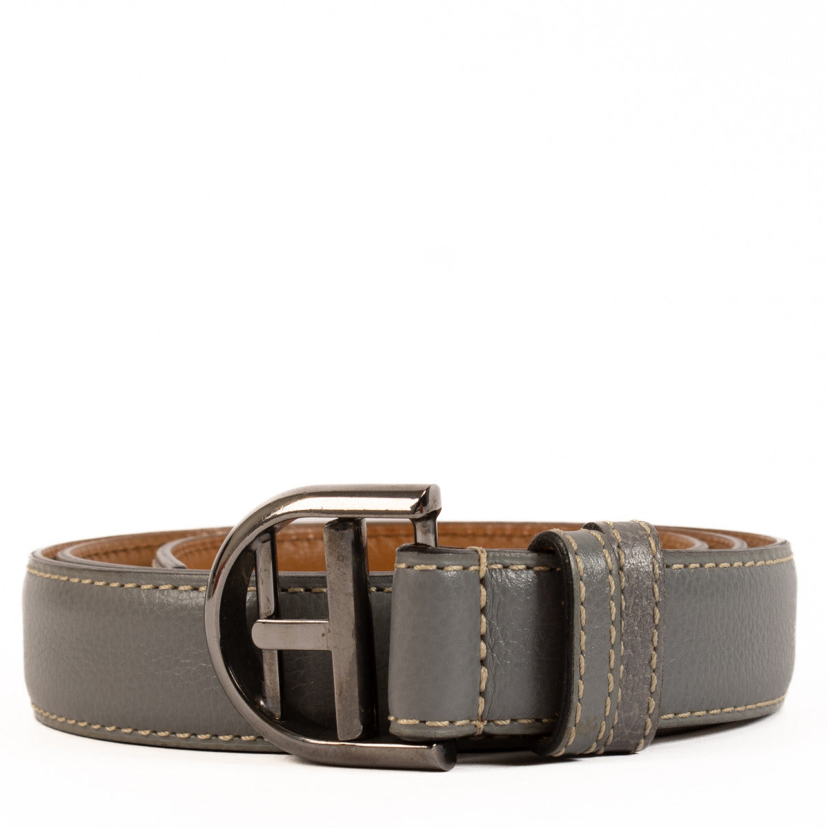 Delvaux Grey Leather Belt - size 75