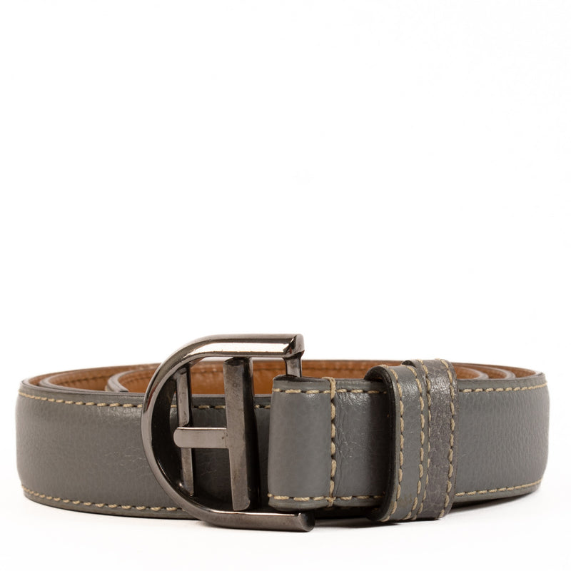 Delvaux Grey Leather Belt - size 75